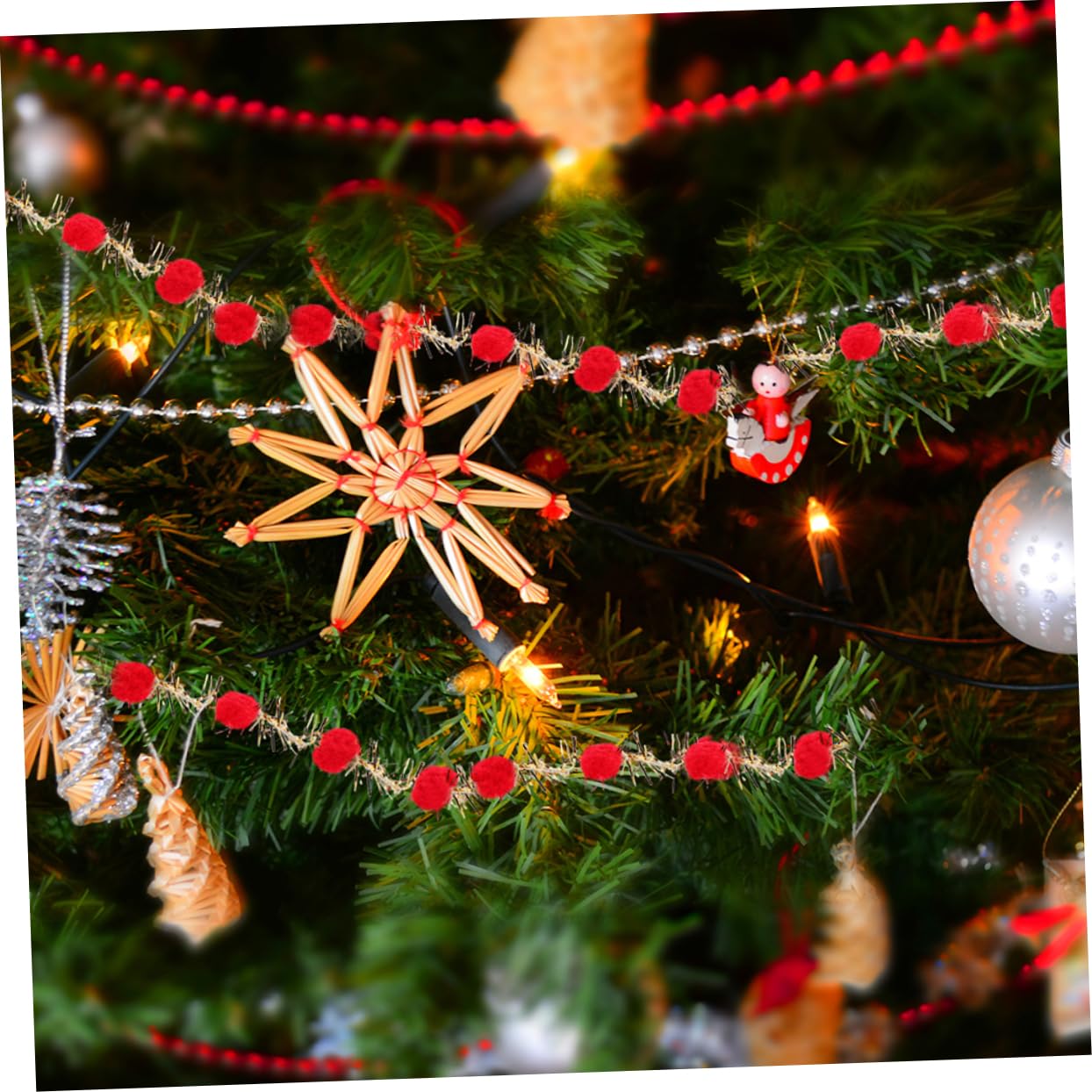 EXCEART 6rollos Cinta Decorativa De Pompones De Purpurina Para Árbol De Navidad De Cinta Para Manualidades y Para Decoración De Fiestas y Eventos