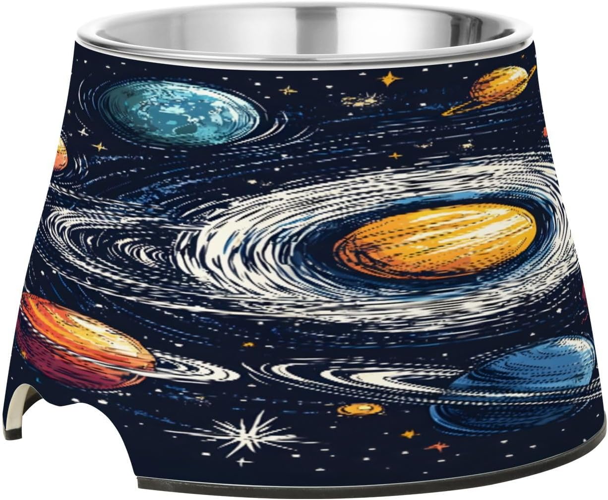 YETTASBIN Solar System Elevated Dog Bowls, Prevention of Vertebrae Disease Raised Dog & Cat Bowl Stand with Removable Stainless Steel Bowls, Non-Slip Spill-Proof Pet Food & Water Bowl Dish