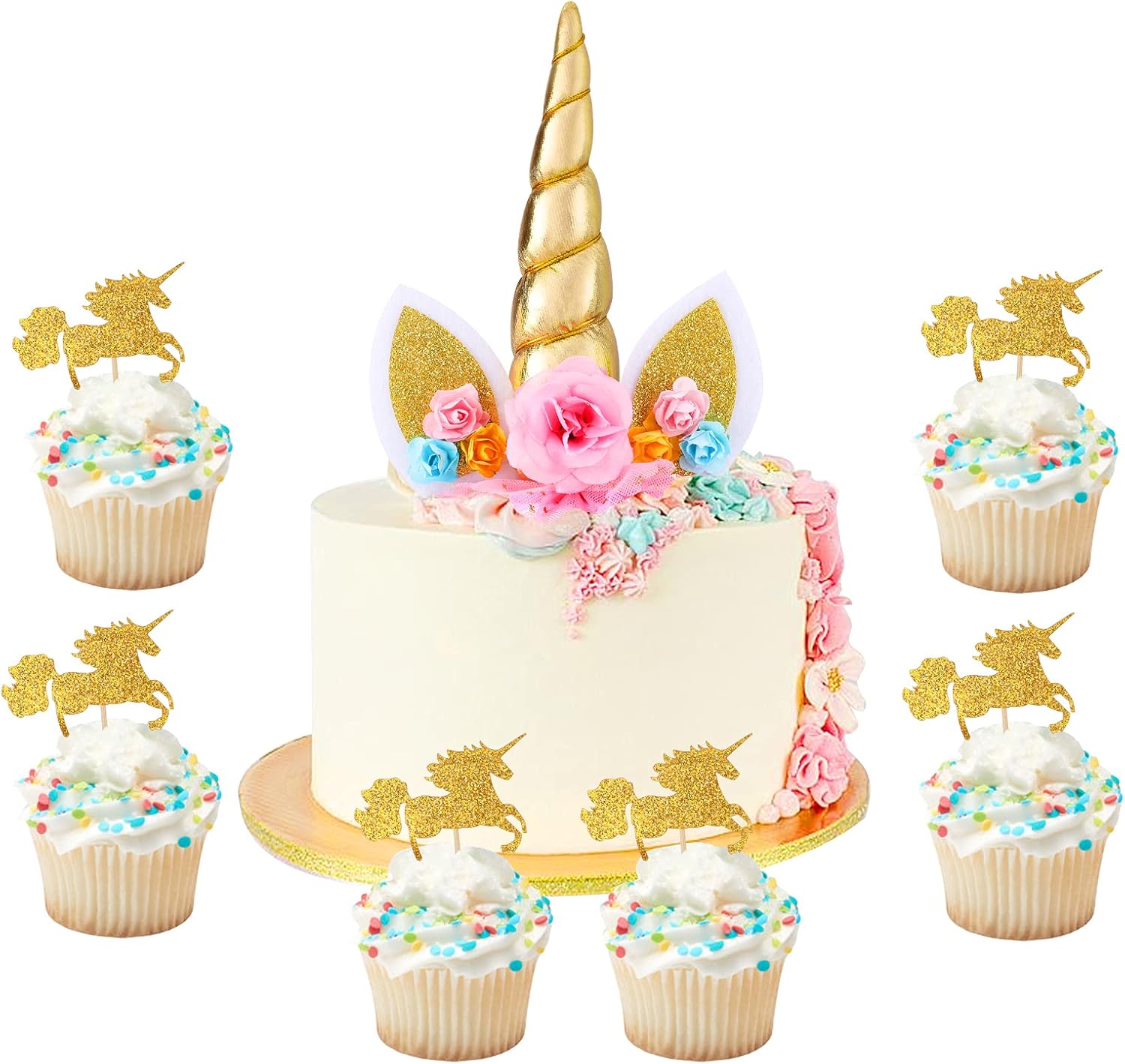 HIFOT Decoracion Tarta Unicornio Cake Topper, 24 Piezas Decoración de Tarta Comida Cupcake para fiesta del bebé, boda y cumpleaños
