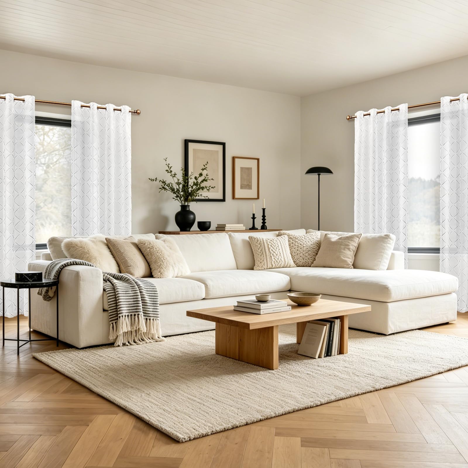 Ystyle Voile Gardinen Vorhänge 2er Set, 140x225cm, Transparente Vorhang Für Wohnzimmer Schlafzimmer Kinderzimmer Dekoschal, Gardinen Mit Ösen, Luftig Vorhang Durchlässig Sheer, Weiß