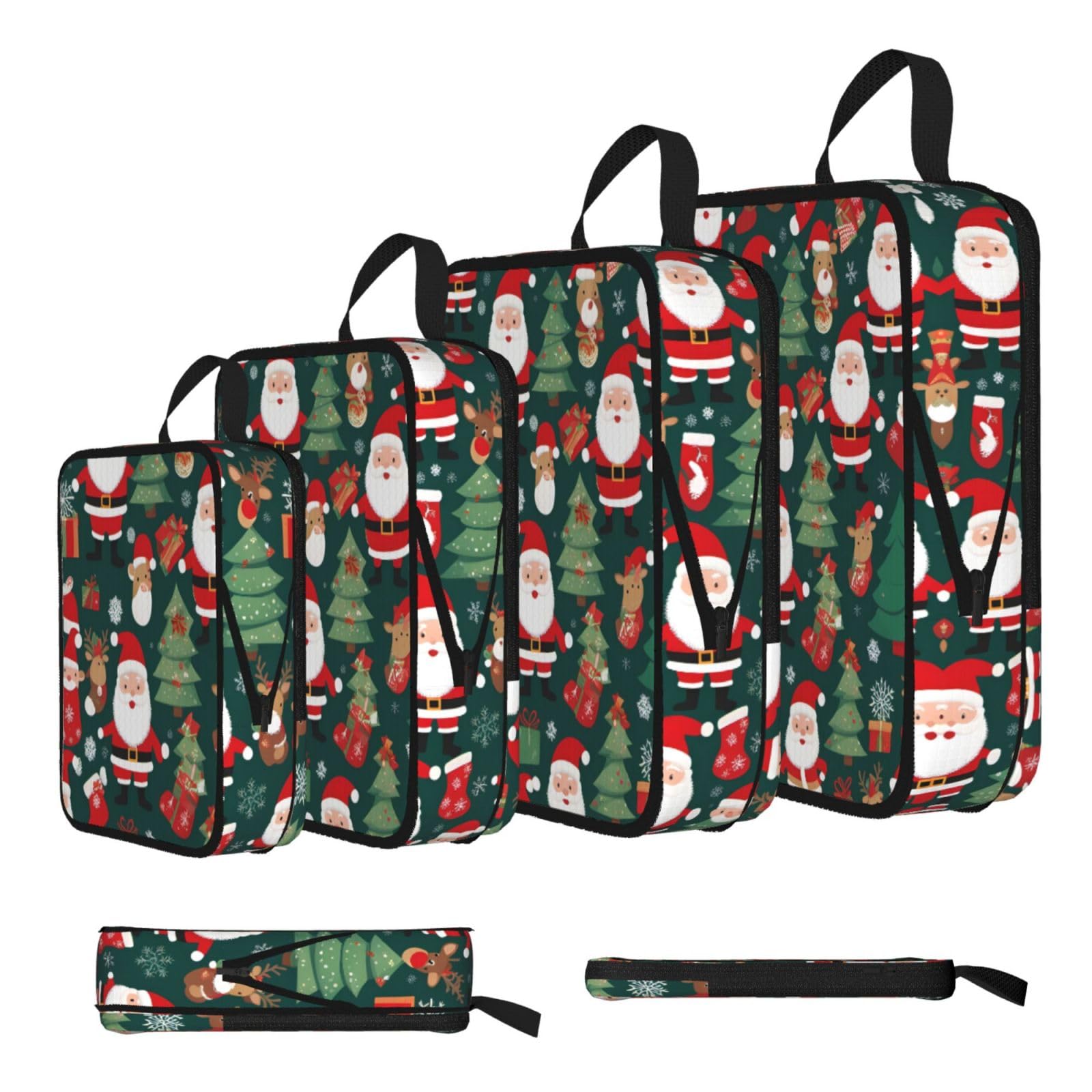 Sxzvvbn Black Santa Claus And Christmas Tree Compression Packing Cubes 4 Piece Set