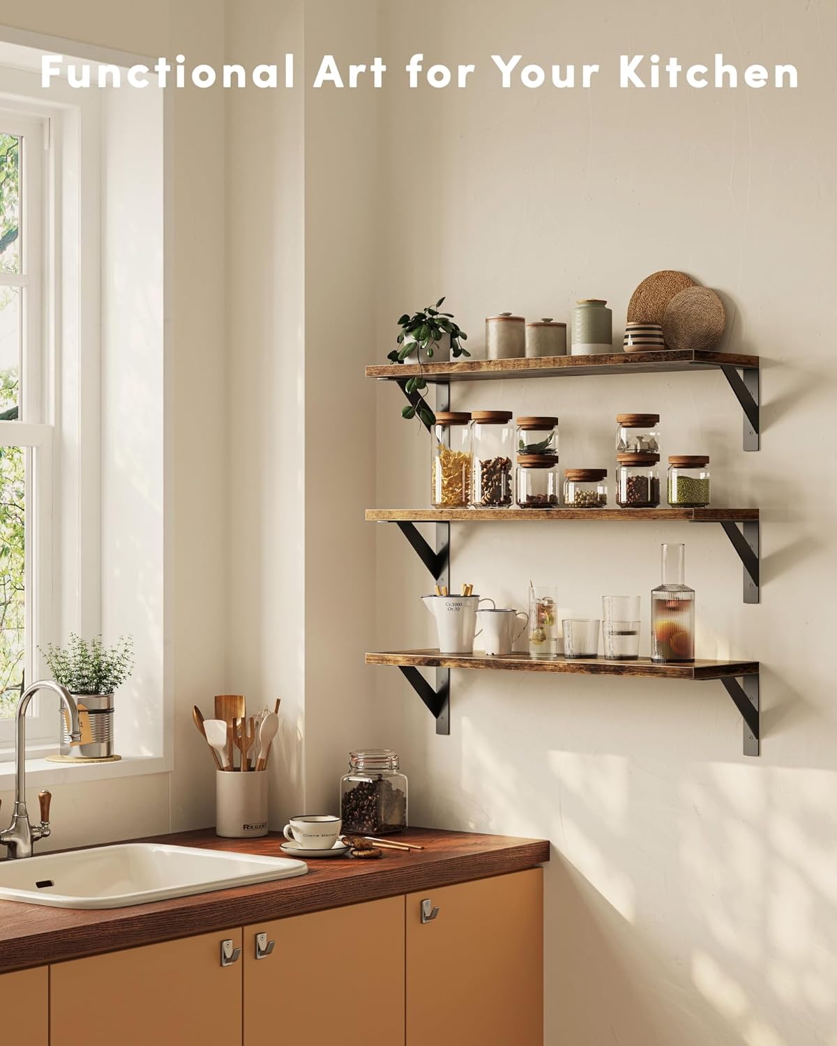 Floating Shelves for Wall, Wall Mount Book Shelf, Hanging Shelves, Wall Bookshelf for Bedroom, Office, Living Room (Rustic Brown, 23 Inches)