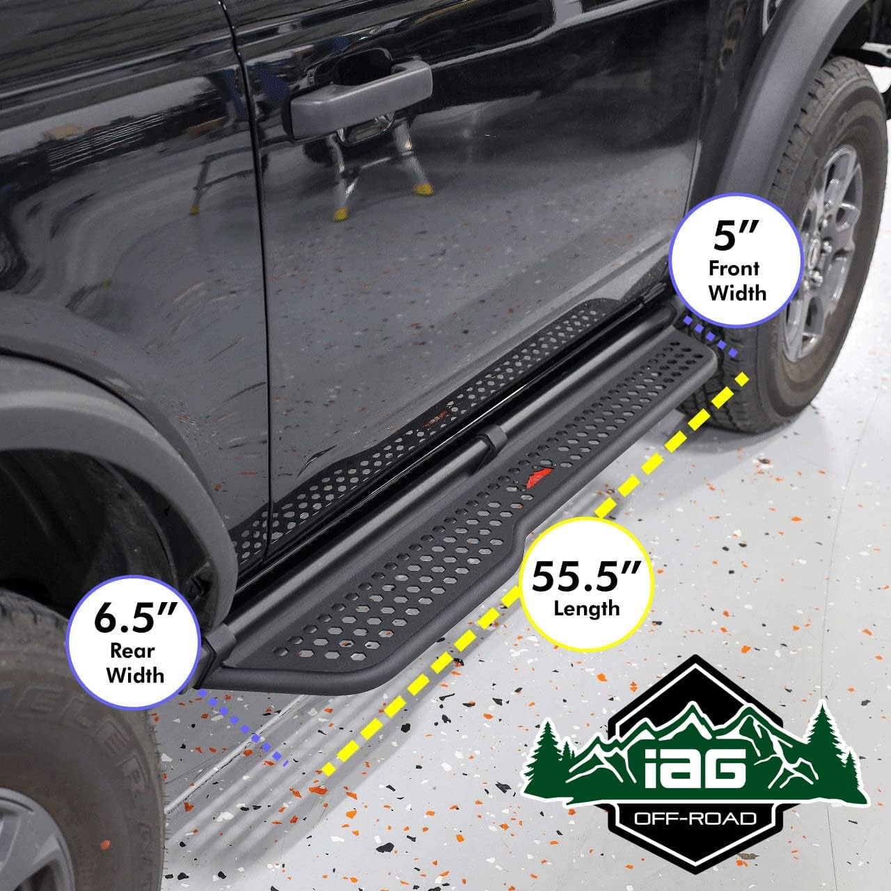 IAG Full Length EZ-Step for Ford Bronco 2021+ w/rockrails (2 Door, Orange Logo Plate, 1 Pair) (Does not fit Raptor or Sport)