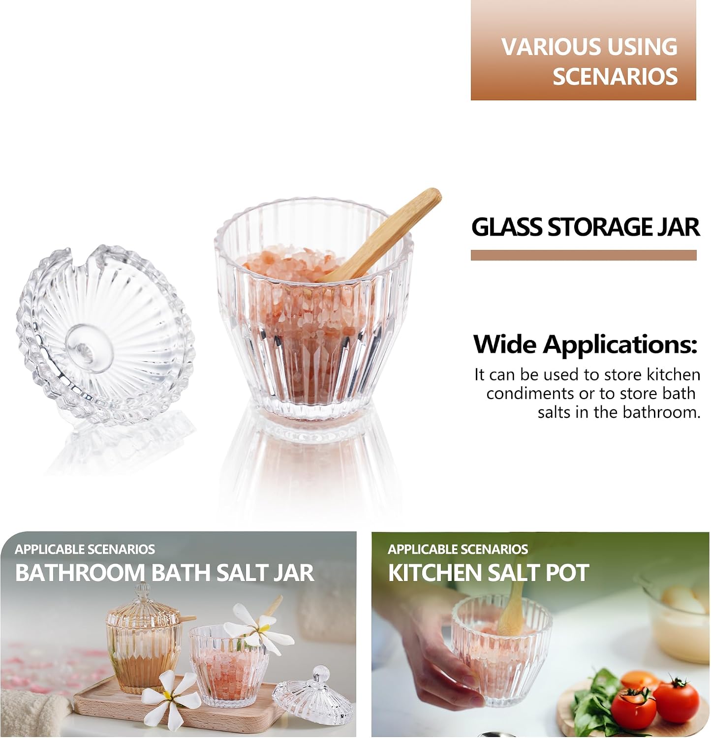 ZEERSHEE 5 Oz Clear Glass Salt Cellar with Lid 4.3 * 3.1inch Small Glass Jar for Sea Salt Sugar Spices and Candies, Dishwasher Safe