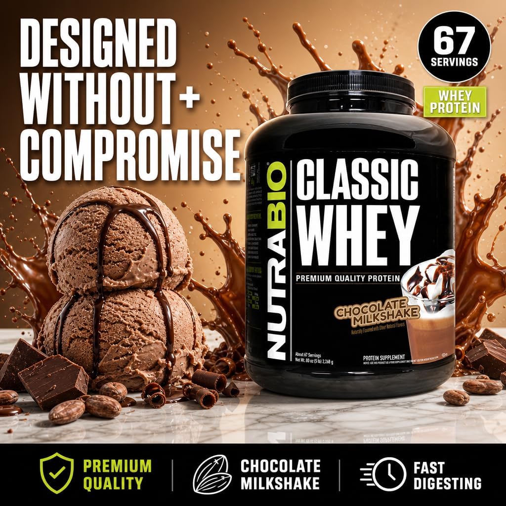 NutraBio Classic Whey Protein Powder- Full-Spectrum Amino Acid Profile - No Fillers, Artificial Colors, Preservatives - Low Glycemic Index - Chocolate Milkshake, 5 Pounds image 3