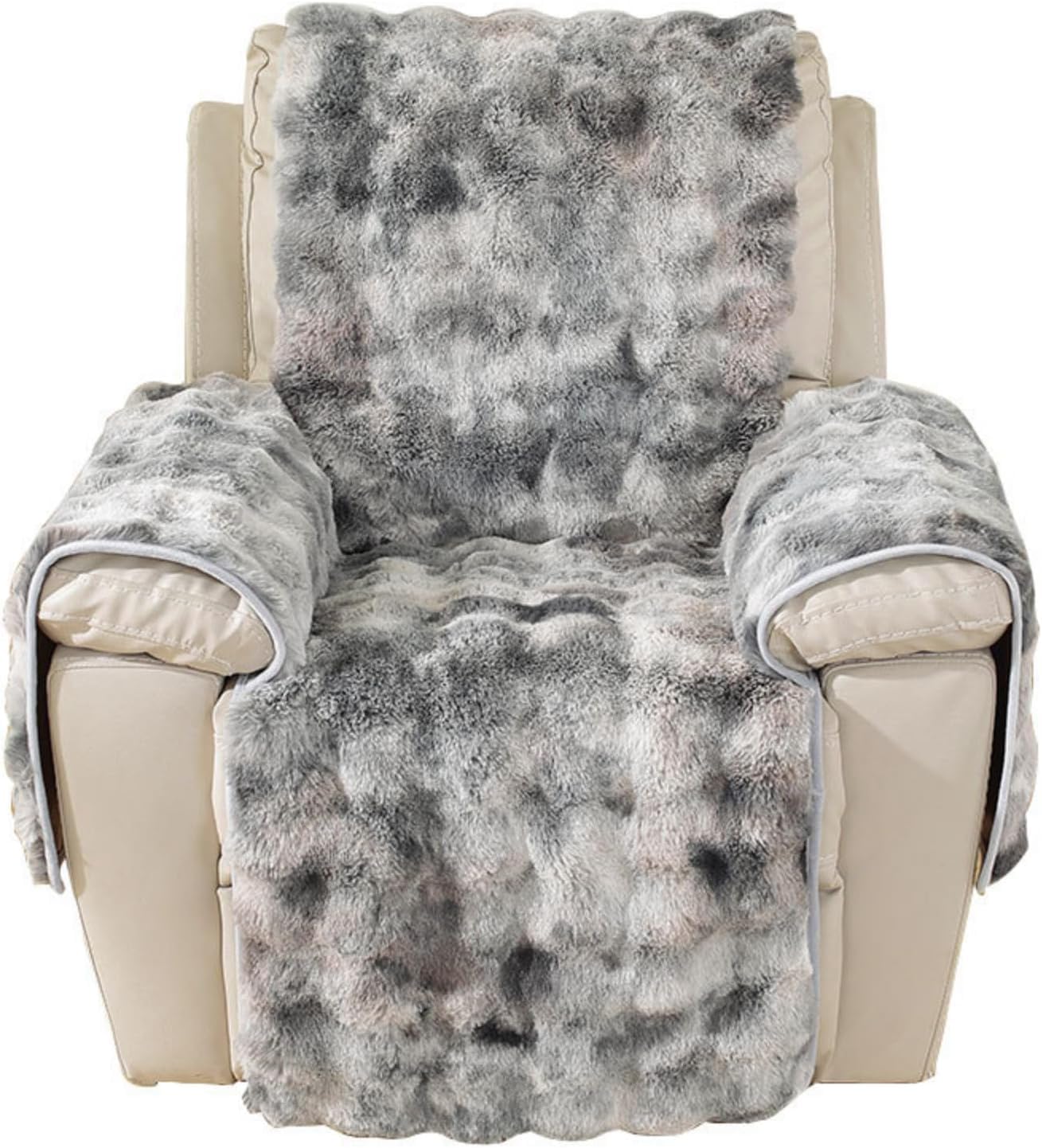 4pcs Recliner Chair Cover Set, Plush Faux Fur Slipcovers for Recliners, Armrests, Sofa & Couch - Soft, Shaggy, Non-Slip Seat Protection & Decor Grey 1 Piece Seat Cover