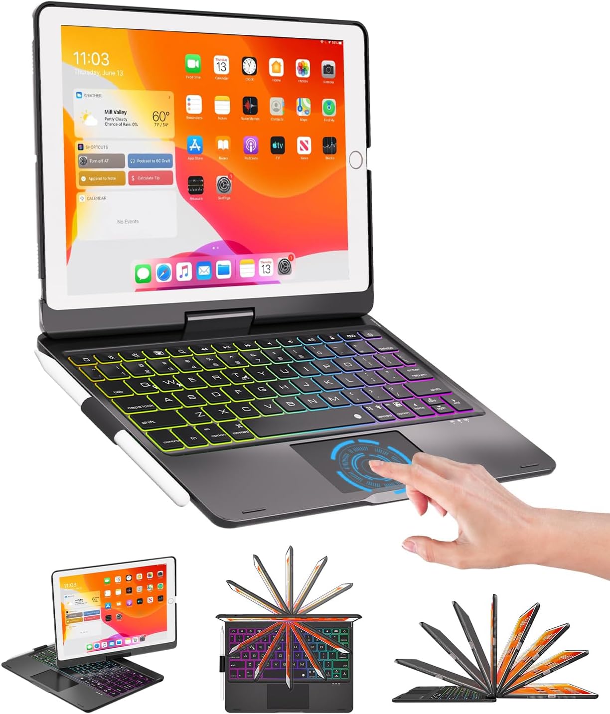 BABG Keyboard Case for iPad Air 13 inch(M3/M2)&iPad Pro 13(M5/M4),iPad Pro 12.9(6th/5th /4th/3rd Gen) Case with Keyboard,360° Rotatable,Toupad,Backlits,Pencil Charging-Midnight Purple
