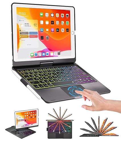 BABG Keyboard Case for iPad 9th Generation, 360° Rotatable Backlit Keyboard with Pencil Holder for 10.2 inch iPad 9th Gen 2021/ 8th Gen 2020/ 7th Gen 2019 and iPad Air 3 / Pro 10.5" -Matt Black