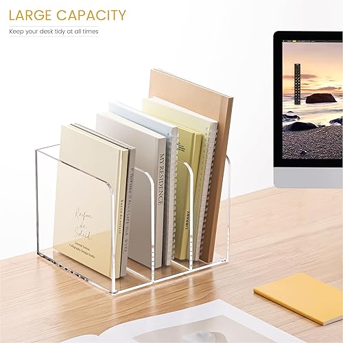 Miniatura 8 de Soporte de acrílico para revistas, organizador de escritorio transparente con 3 compartimentos verticales, organizador de archivos de revistas,