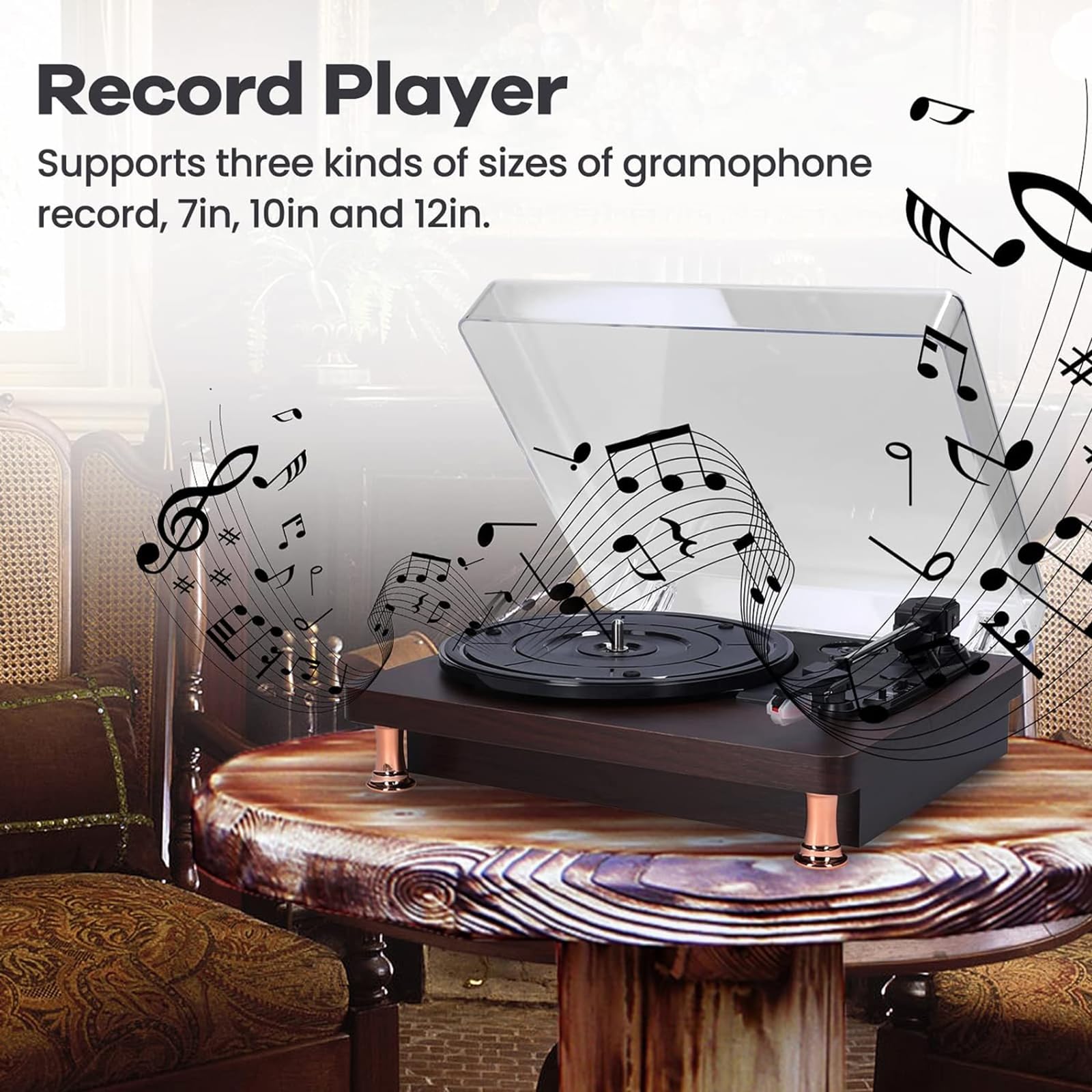 Giradischi retrò in Vinile, Giradischi Vintage a 3 velocità con Altoparlanti Stereo, Adatto a Dischi da 7''/10''/12'' E Supporta La Riproduzione Bluetooth, qualità Audio Premium, per Regalo