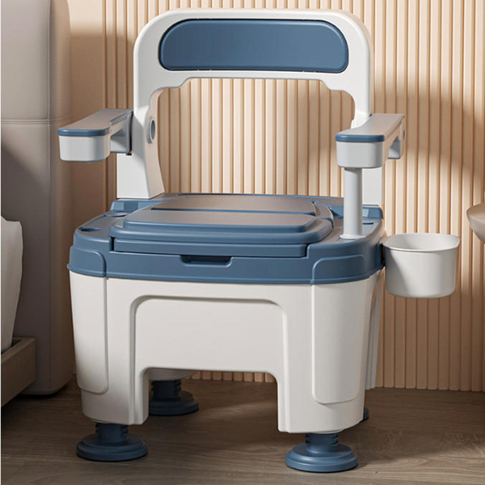 Krzesło toaletowe Commode – przenośna komoda nocna z uchwytami, regulowana wysokość, antypoślizgowe nóżki i zdejmowane wiadro dla seniorów i niepełnosprawnych