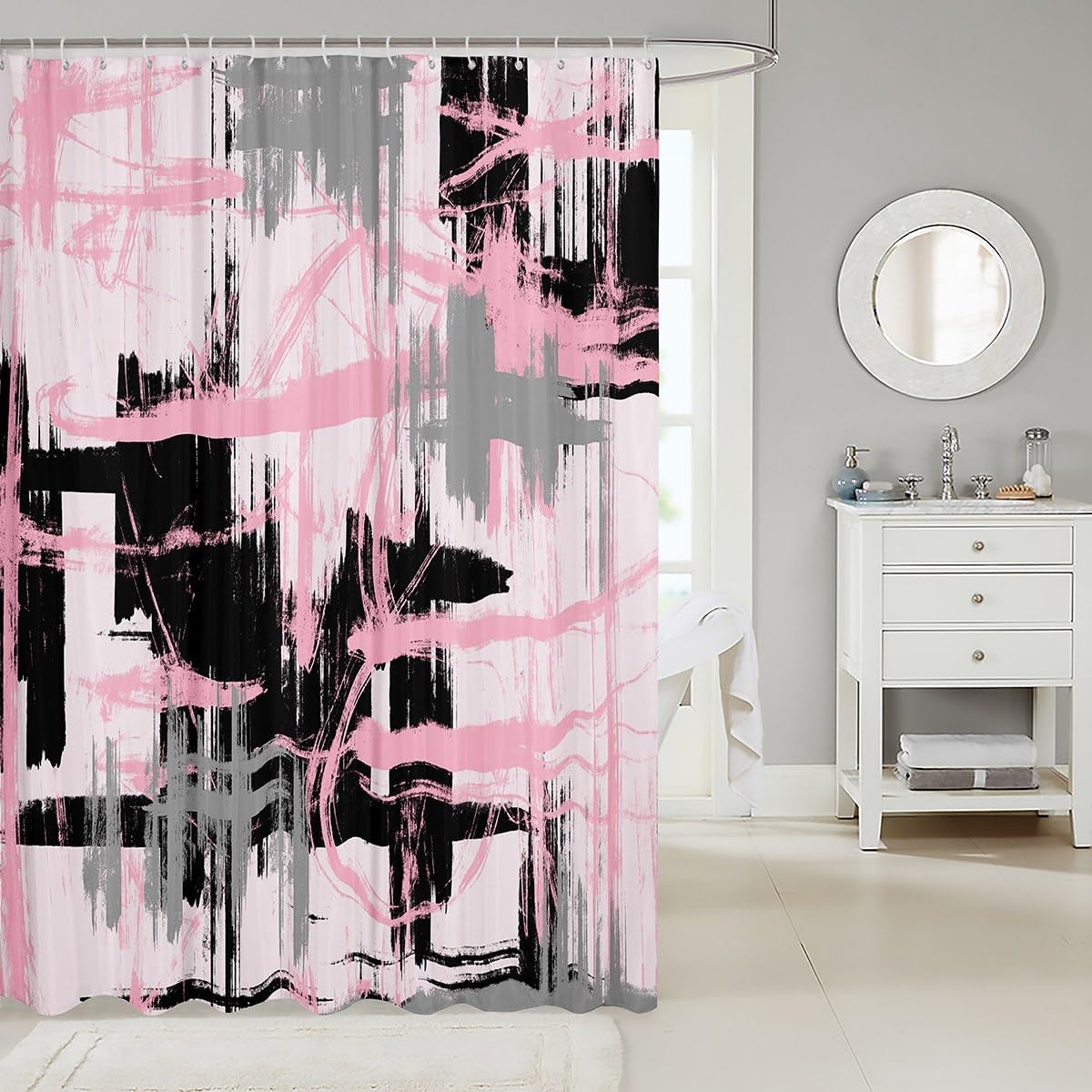 Feelyou Abstract Art Striped Shower Curtain Bathroom 72"x78 Kids Waterproof image 2