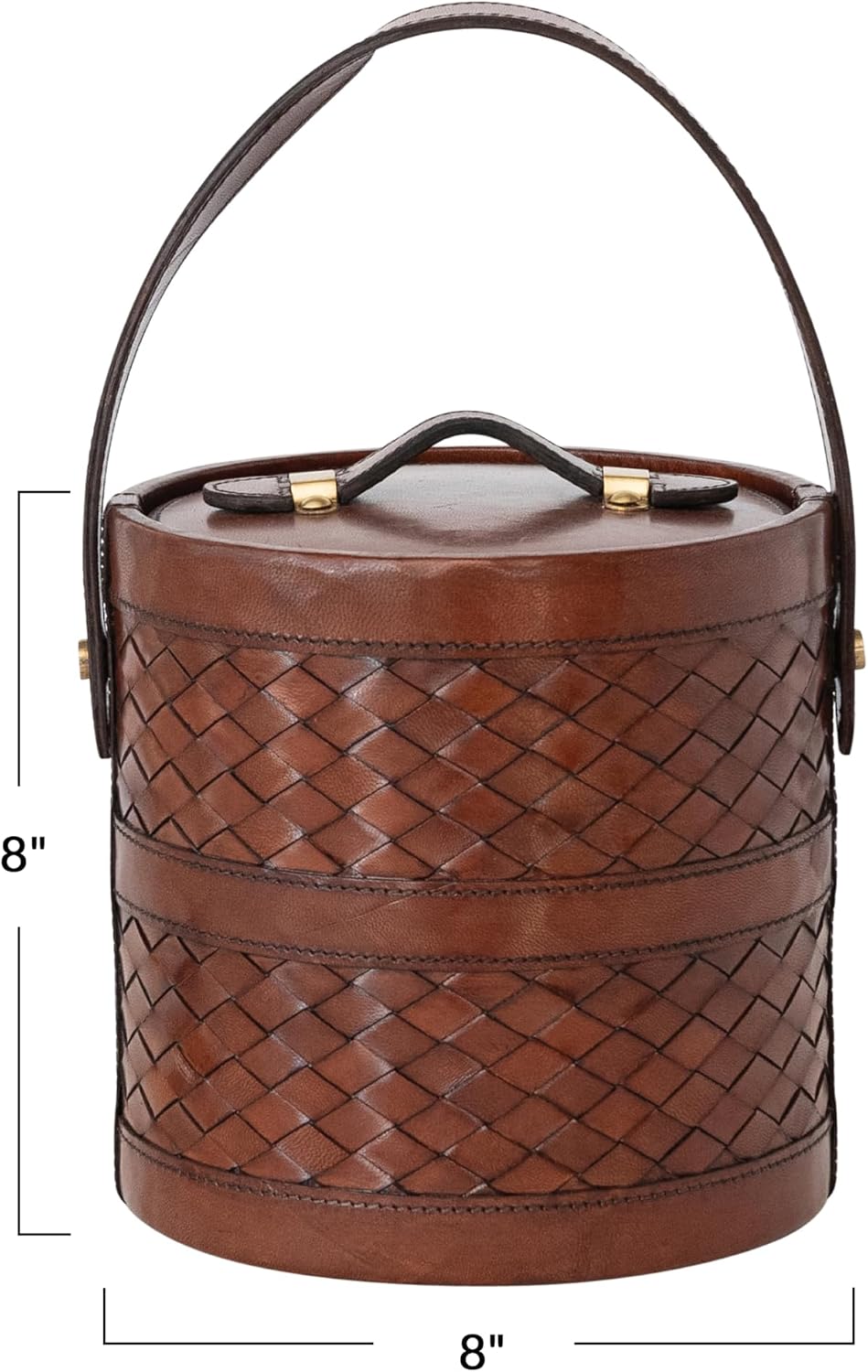 Creative Co-Op 2.5 Quart Woven Leather Ice Bucket with Tongs, Cognac Color