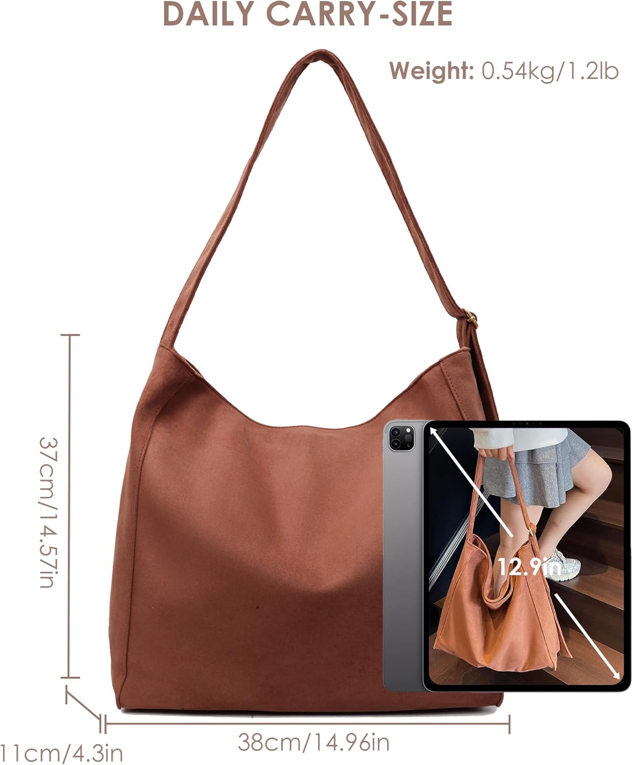 Micmores Tote Bag for Women, Faux Suede Handbags Slouchy Hobo Shoulder Purse Large Crossbody Bag Uni Bags for Work Travel - Image 6