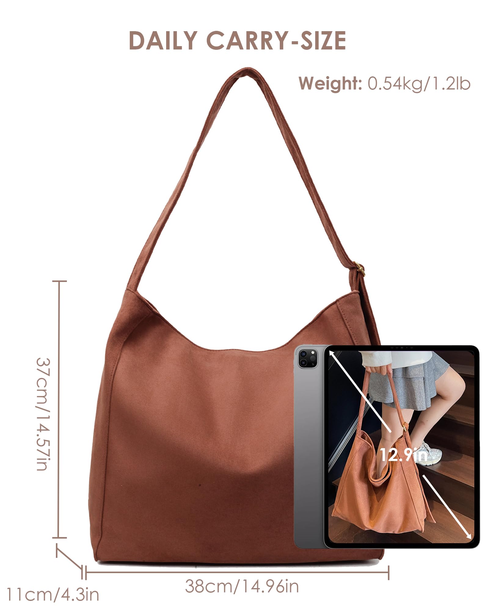 Micmores Torba na ramię dla kobiet, torebki ze sztucznego zamszu, luźna torebka na ramię, duża torba crossbody, torby uni, do pracy, podróży