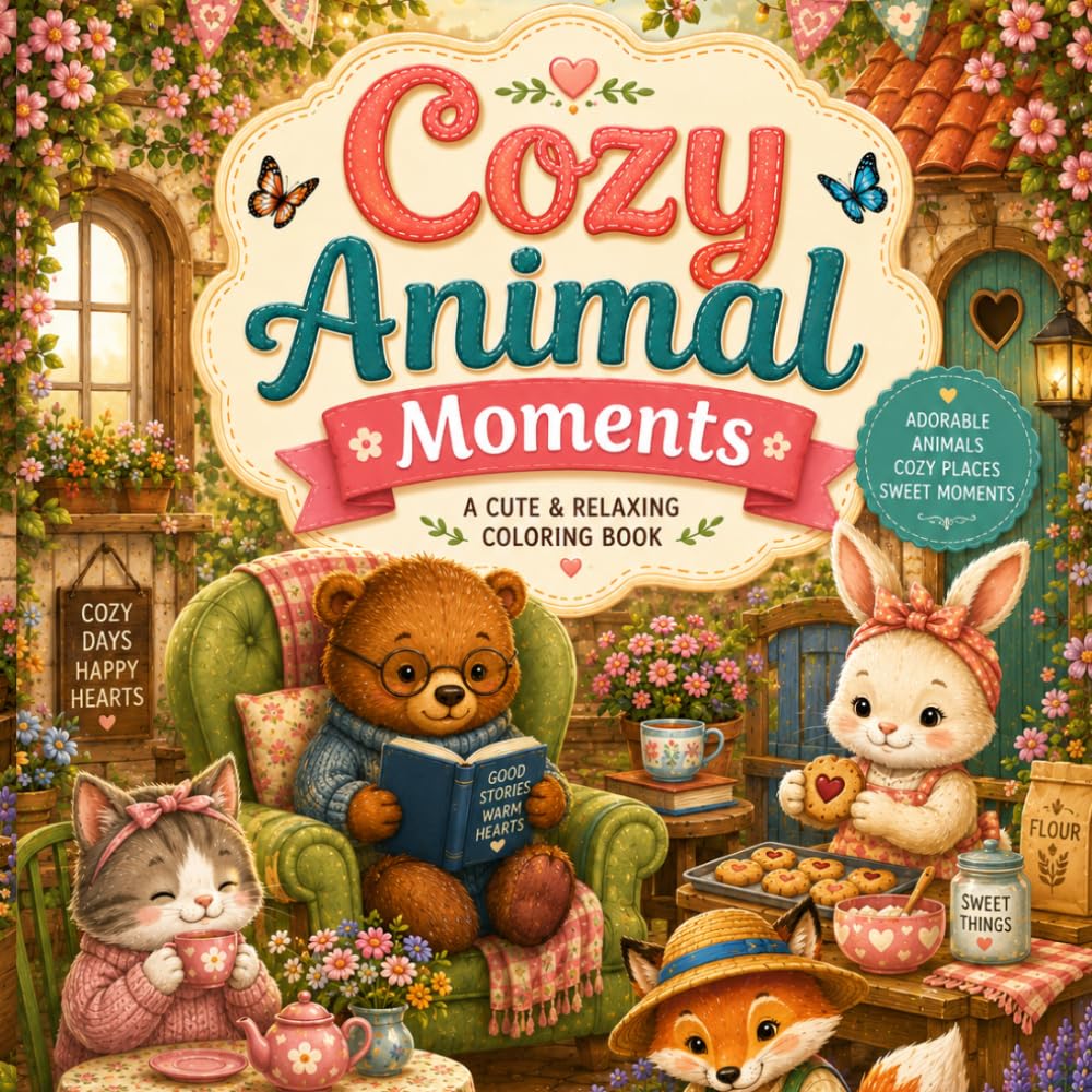 Cozy Animal Moments: A Cute and Relaxing Coloring Book Filled with Adorable Animal Adventures, Cozy Scenes, and Stress-Relieving Fun