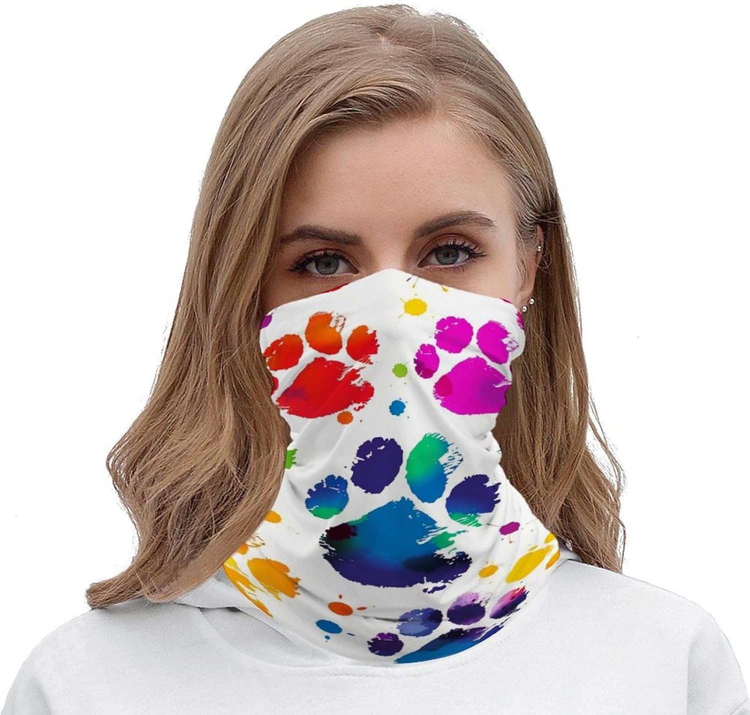 Colorful Dog Paw Print Cooling Bandana, UV Protection Neck Gaiter image 5