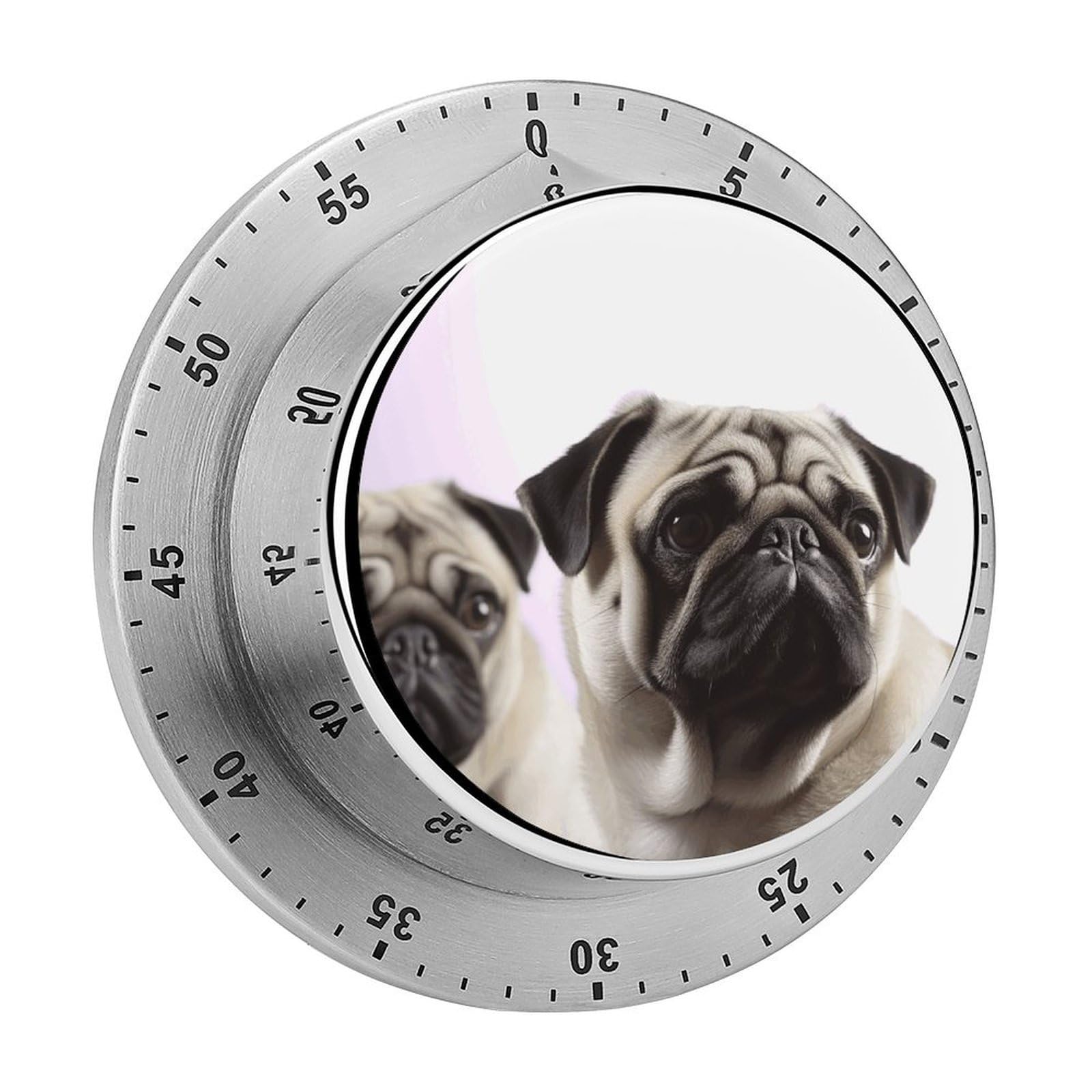 Pug Dog Timers Adsorbable Stainless Steel Kitchen Timer Loud 60 Minute Visual Timer Portable Manual Countdown Timers Alarm Clock Time Management Tool for Home Work
