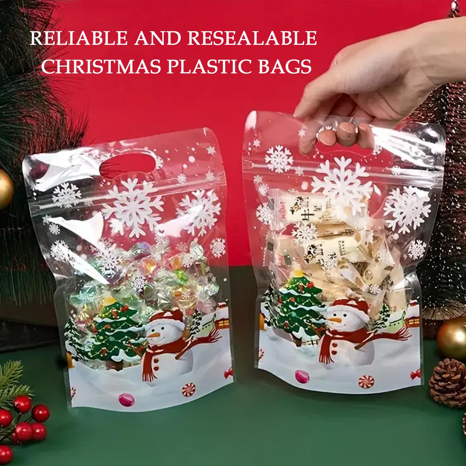 Resealable Christmas Zip Lock Bags 50PCS Clear Christmas Cookie