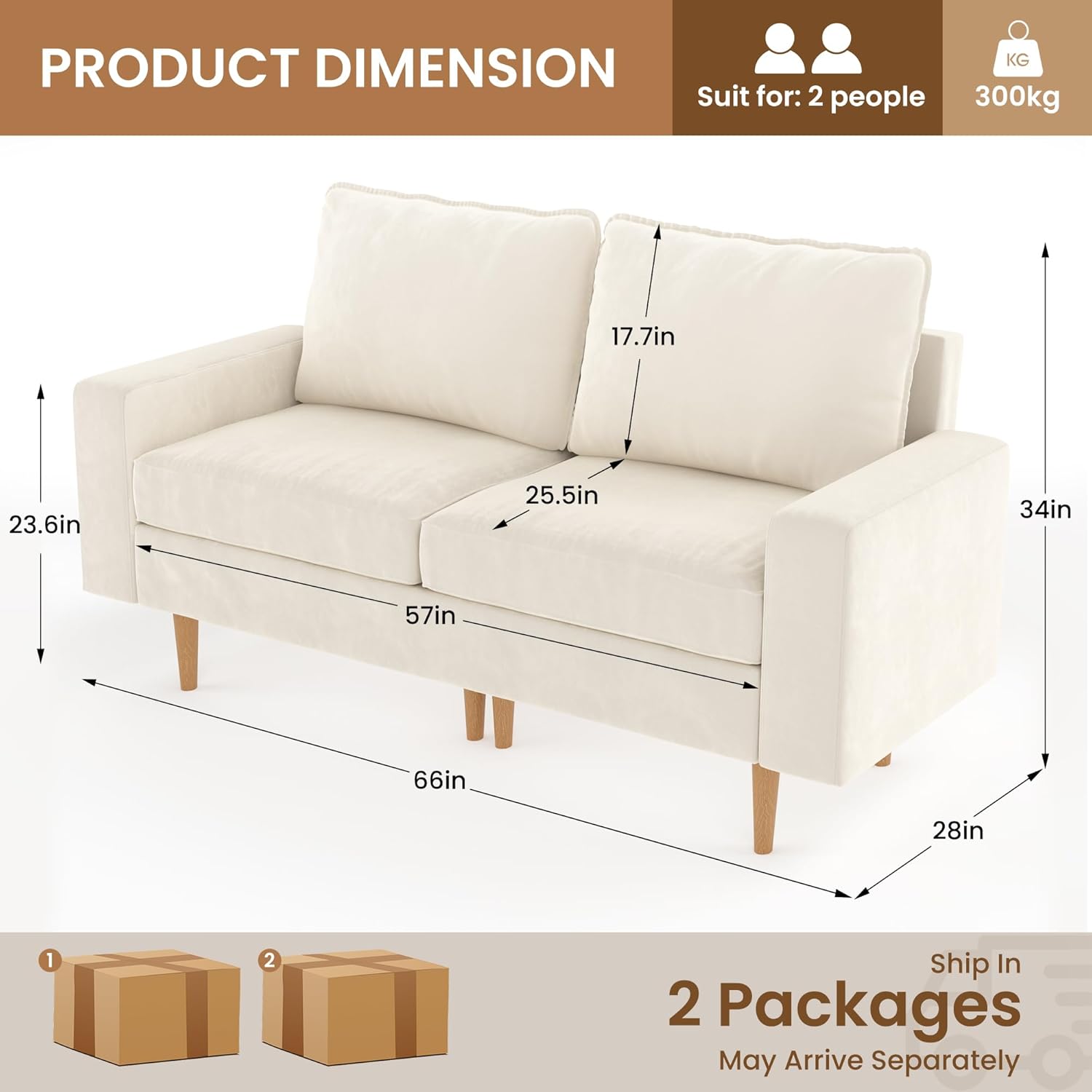 Pamapic 66'' W Loveseat Sofa,Love seat Couches,2 Seater Loveseat,Deep Love Seat Sofa,Dutch Velvet Sofa,Comfy Cushion,Washable Loveseat,Modern Love seat Couches for Living Room,Bedroom,Apartment,Beige