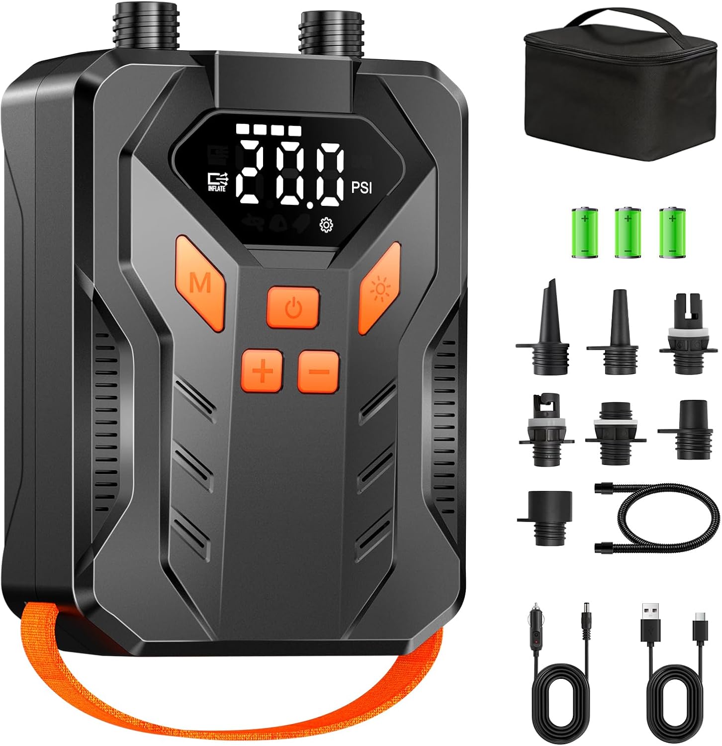 Electric High Pressure Paddle Board Pump 20PSI, Rechargeable SUP Air Pump, Dual-Stage Inflation & & Deflation, Auto-Off, 7 Nozzles, Portable Inflation for Boat, Tent, Kite, Surfing