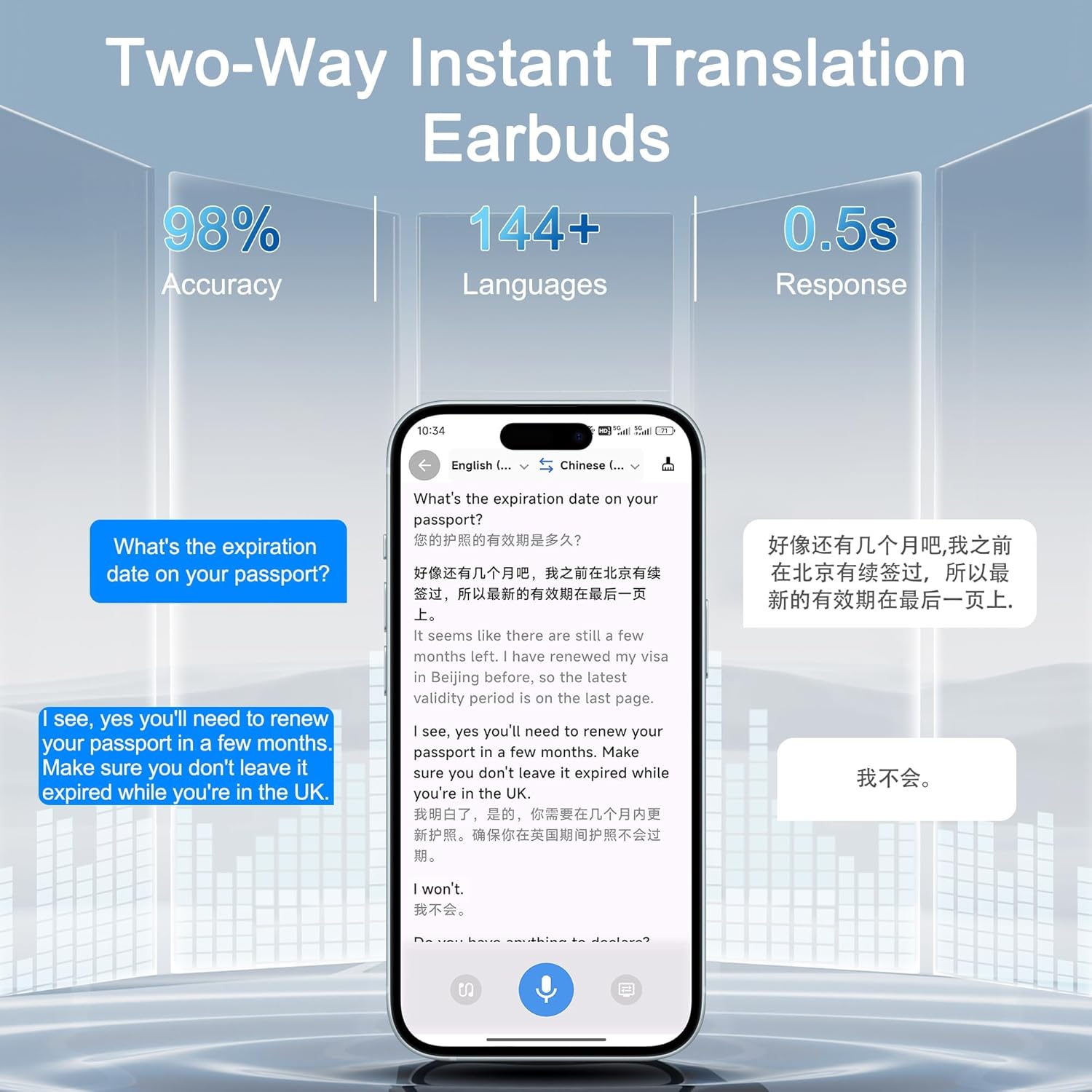 Wireless Earbuds Bluetooth Headphones - 3-in-1 Translation Earbuds Real Time - Open Ear Language Translator Earbuds - HD Sound, 68H Long Playtime, IPX5 Waterproof Ear Buds for Workout/Sports, Beige