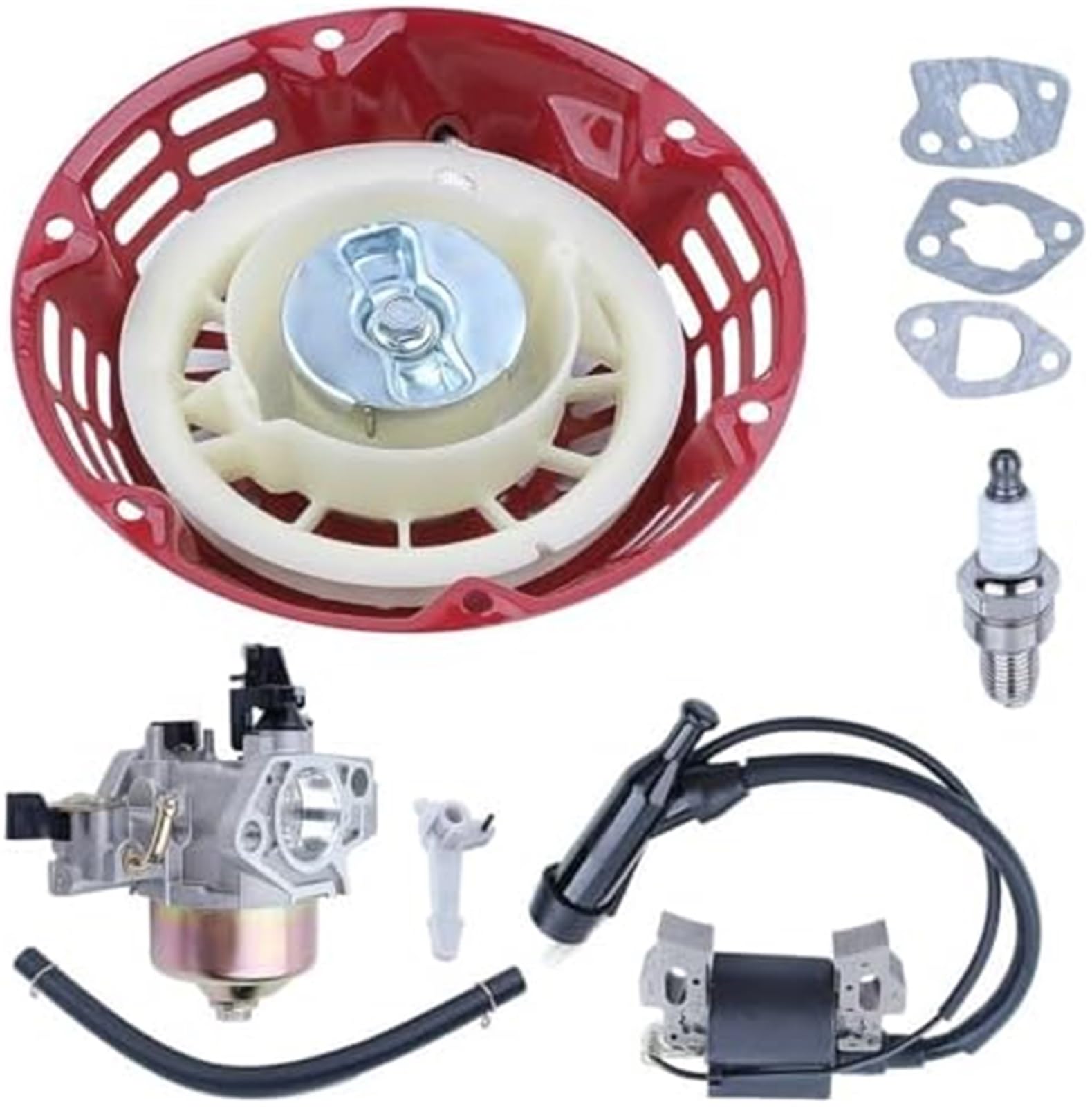 Cable Choke Carburador Bobina de encendido, para Gx160 Gx200 5.5Hp 6. Junta de arranque de retroceso Kit de bujías Motor de cortacésped Mezclador de combustible para tractor de jardín