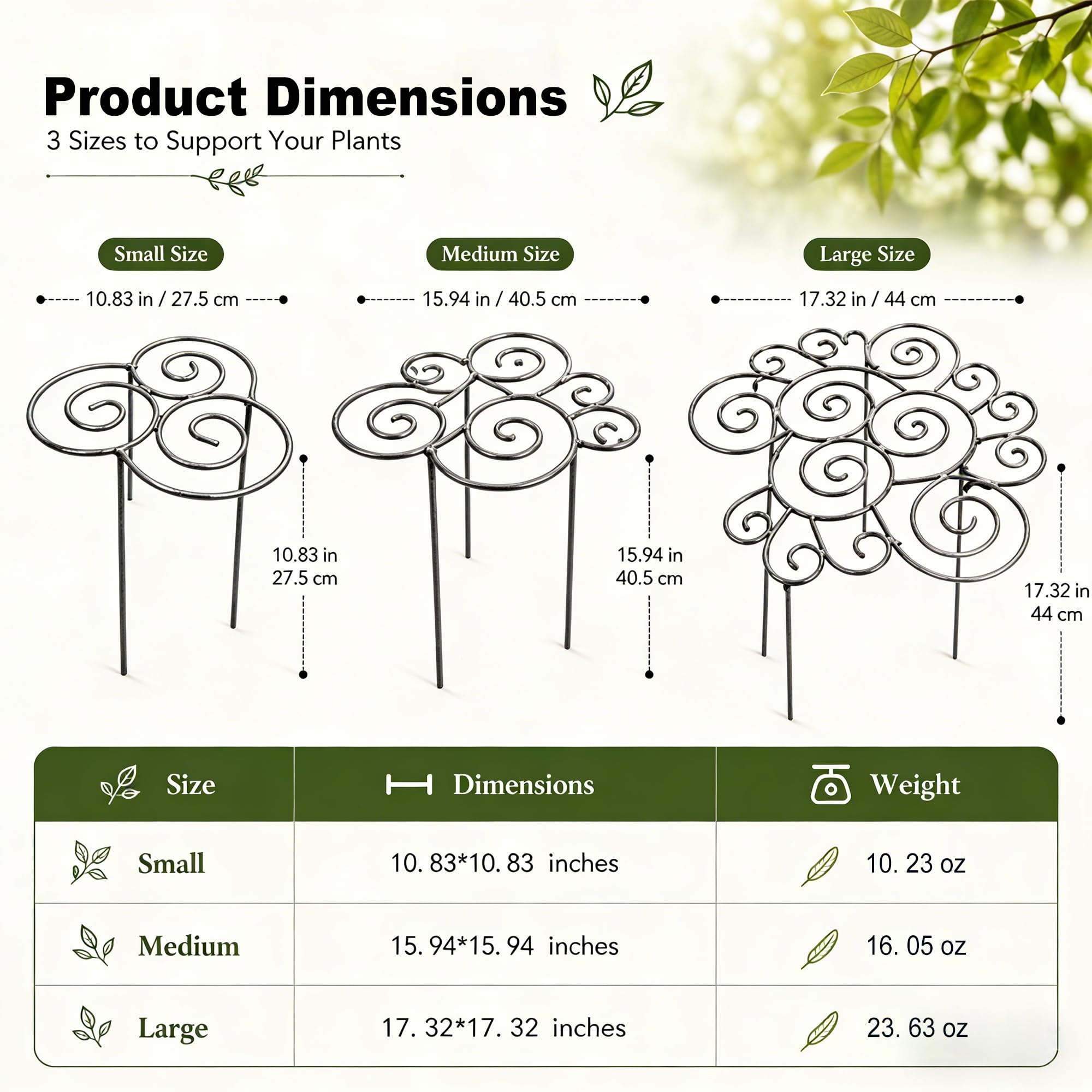 Anneau Support Plantes Métal Décoratif, Cage Fleurs Robustes Antirouille, Piquet Plante Empilable Croissance Traversante pour Pivoines Dahlias, Support Croissance Verticale (S(2PCS))