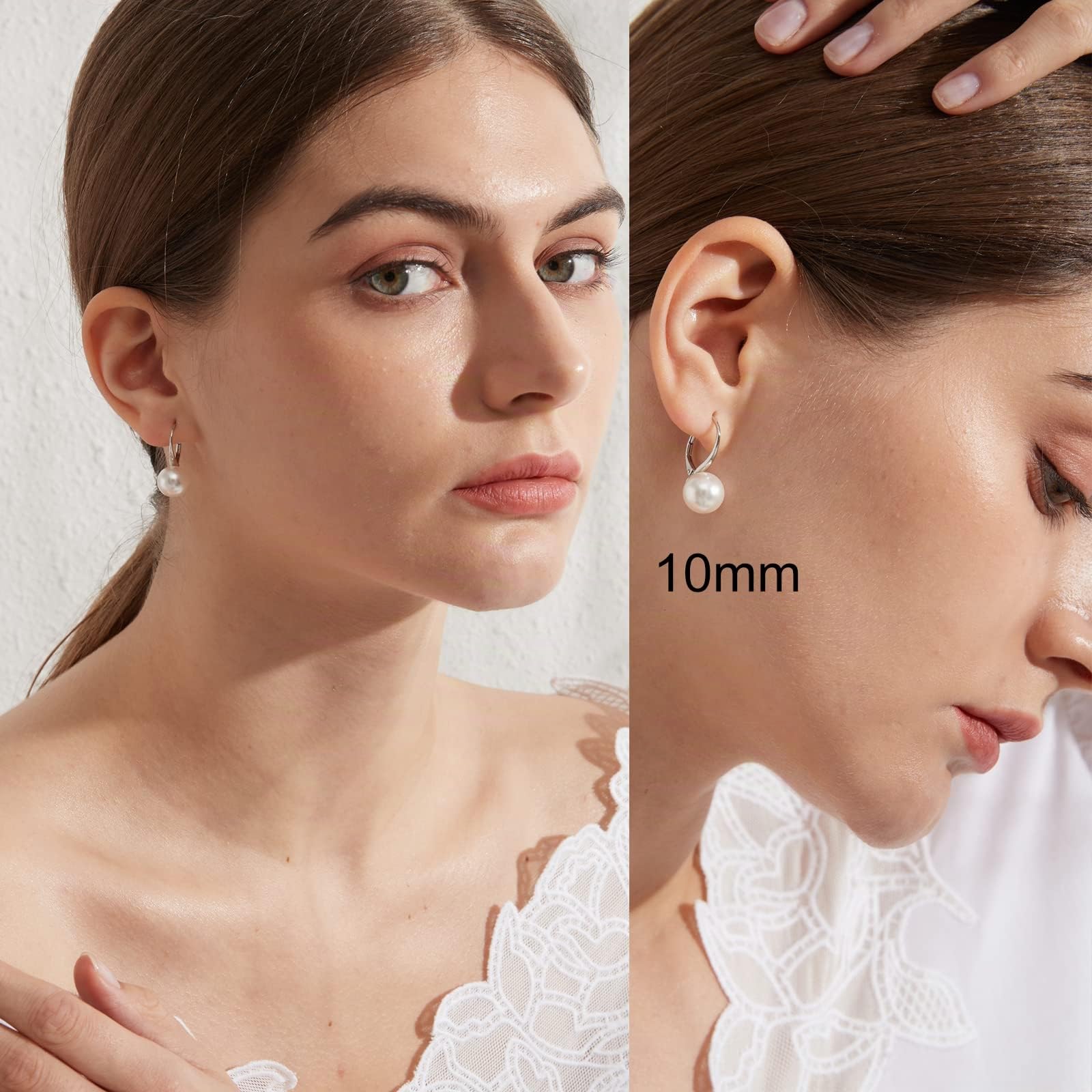 Orecchini Perle, Orecchini Perle Pendenti Argento Sterling 925 Placcato Oro Bianco 18 Carati, Anallergici Orecchini Perle Nere/Orecchini Perle Bianco 8mm-10mm Gioielleria Raffinata Donna