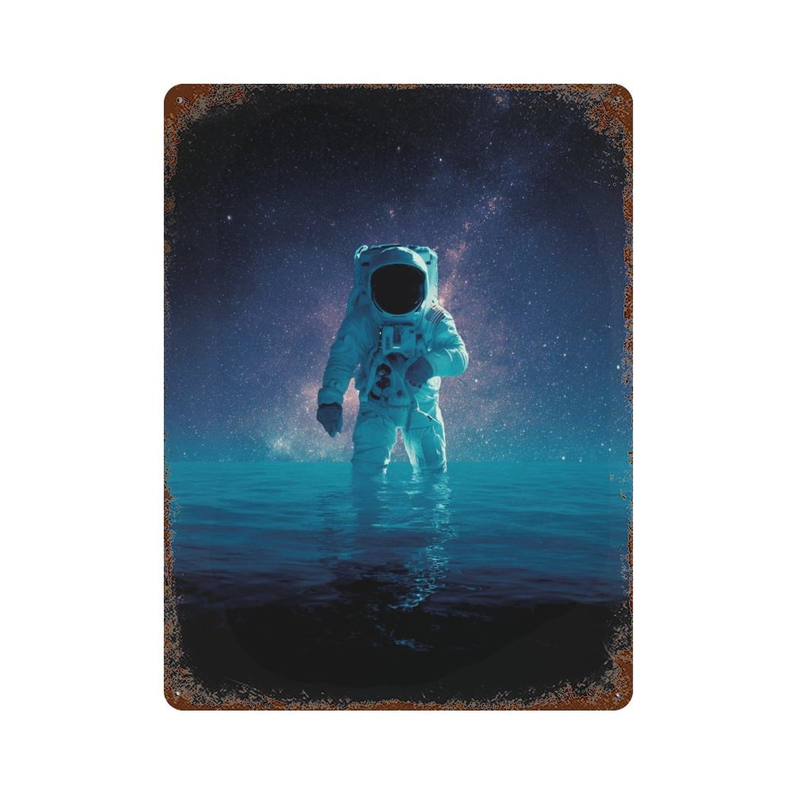 Astronaut Floating in Space-3 Distressed Metal Wall Sign 15.7"x11.8", Ideal for Patio, Garden Room And Bar Decor