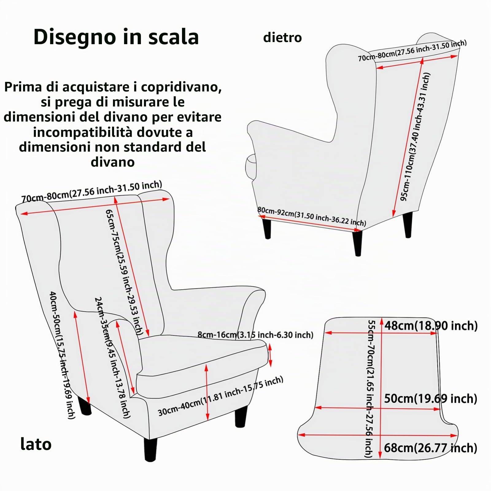 Copripoltrona Wingback 2 pezzi,Elasticizzati Stampati Copripoltrona Wingback con Copricuscini a T,Antiscivolo Protezione Mobili per Soggiorno Camera da Letto e Hotel(K)