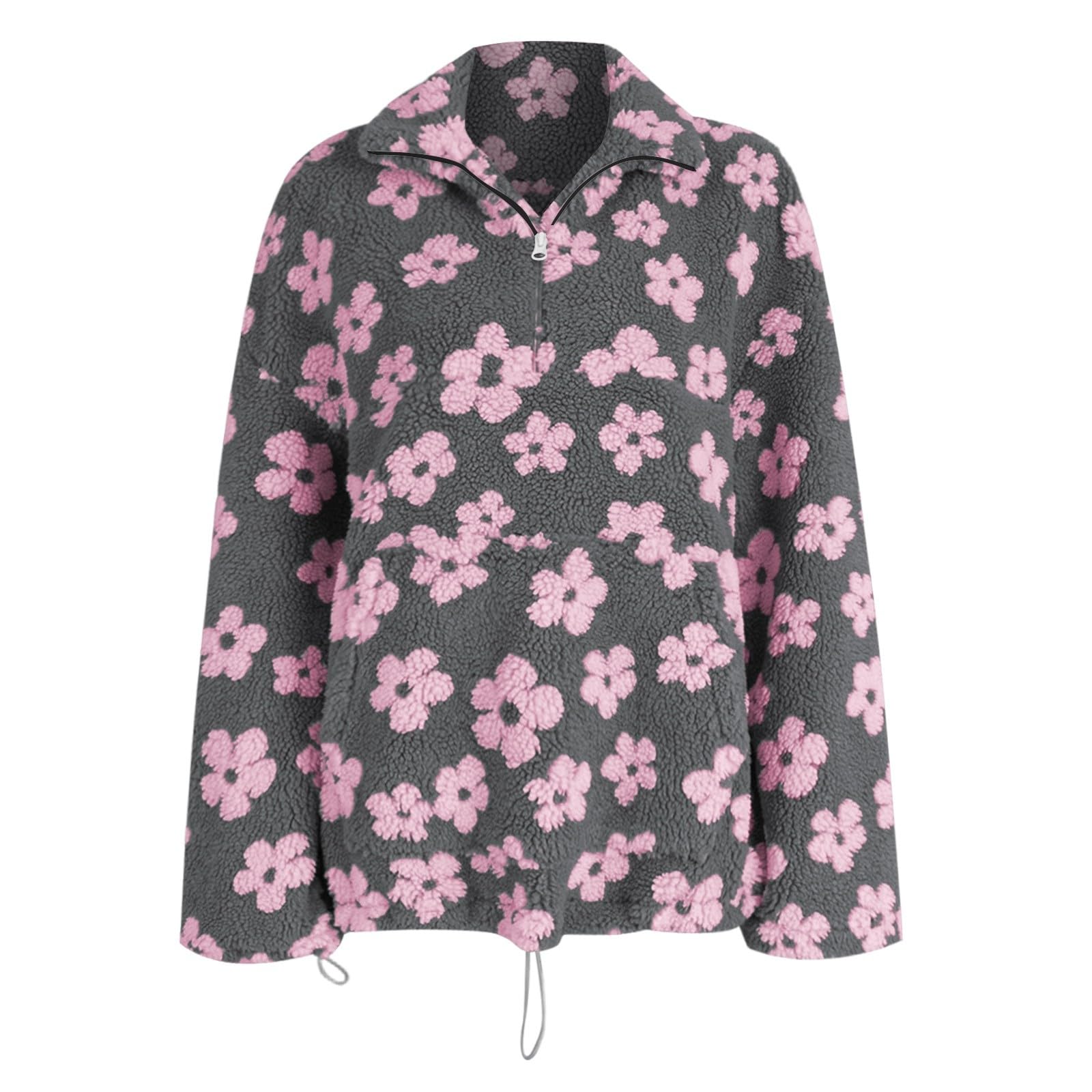 Fleece-Sweatshirt mit Rundhalsausschnitt Blumendruck, gemütlicher, Warmer Winterpullover, weicher, langärmeliger Freizeit-Loungewear für den kaltes Wetter, modische Oberbekleidung#M