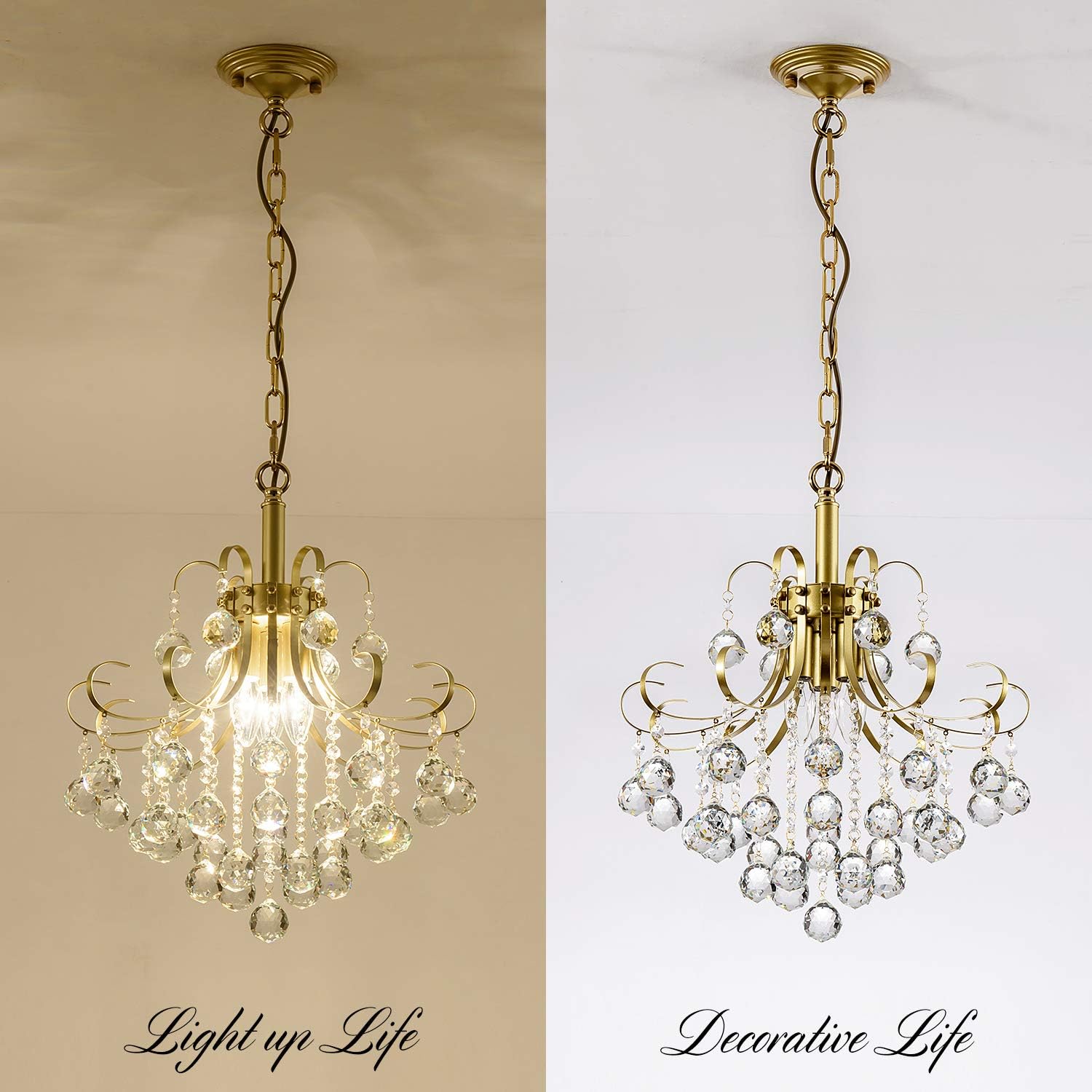 40% оƒƒ Dіѕсоunt Crystal Chandelier,SOZOMO 3-Lights Modern Crystal Chandelier with Crystal Raindrop, Gold Chandelier with Adjustable Chain,Flush Mount Ceiling Light for Bedroom Dining Room 3 E12 Bulbs H41 X D12.4