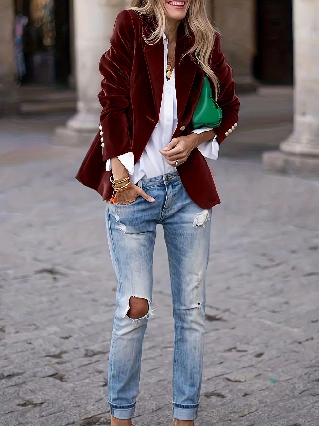 Blazer per Le Donne Giacca Blazer in Velluto Aderente da Donna con 1 Bottone Stile Vintage A Maniche Lunghe con Revers A Lancia Elegante E Solida da Lavoro Ufficio con Tasche