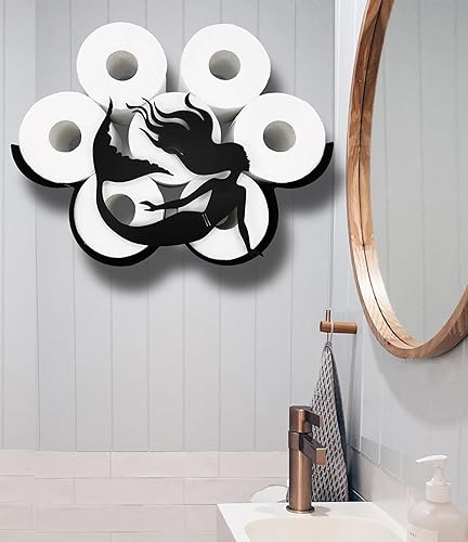 Miniatura 2 de Almacenamiento de papel higiénico de pared de metal de sirena, soporte de papel higiénico negro - Organizador montado en la pared