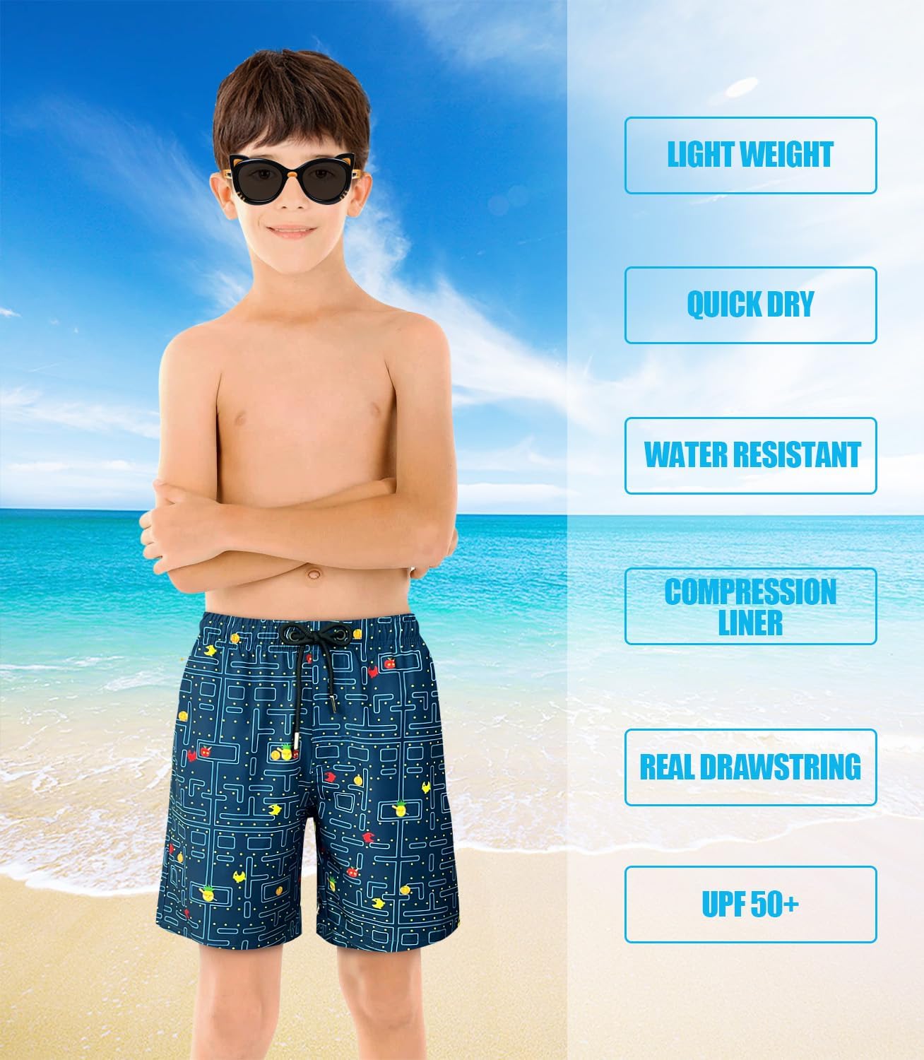 LUCOWEE Boys Swim Bathing Trunks Soft Compression Liner no-Chafing Swimming Shorts Quick Dry Light UPF 50+ Quality Swimsuit - Image 2