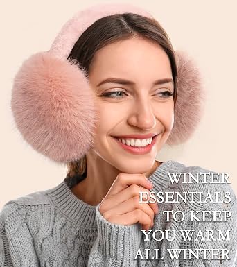 Winter Ear Muffs for Women Men - Foldable Fuzzy Earmuffs Faux Fur Ear Warmer, Perfect Ear Covers for Cold Days (light camel)