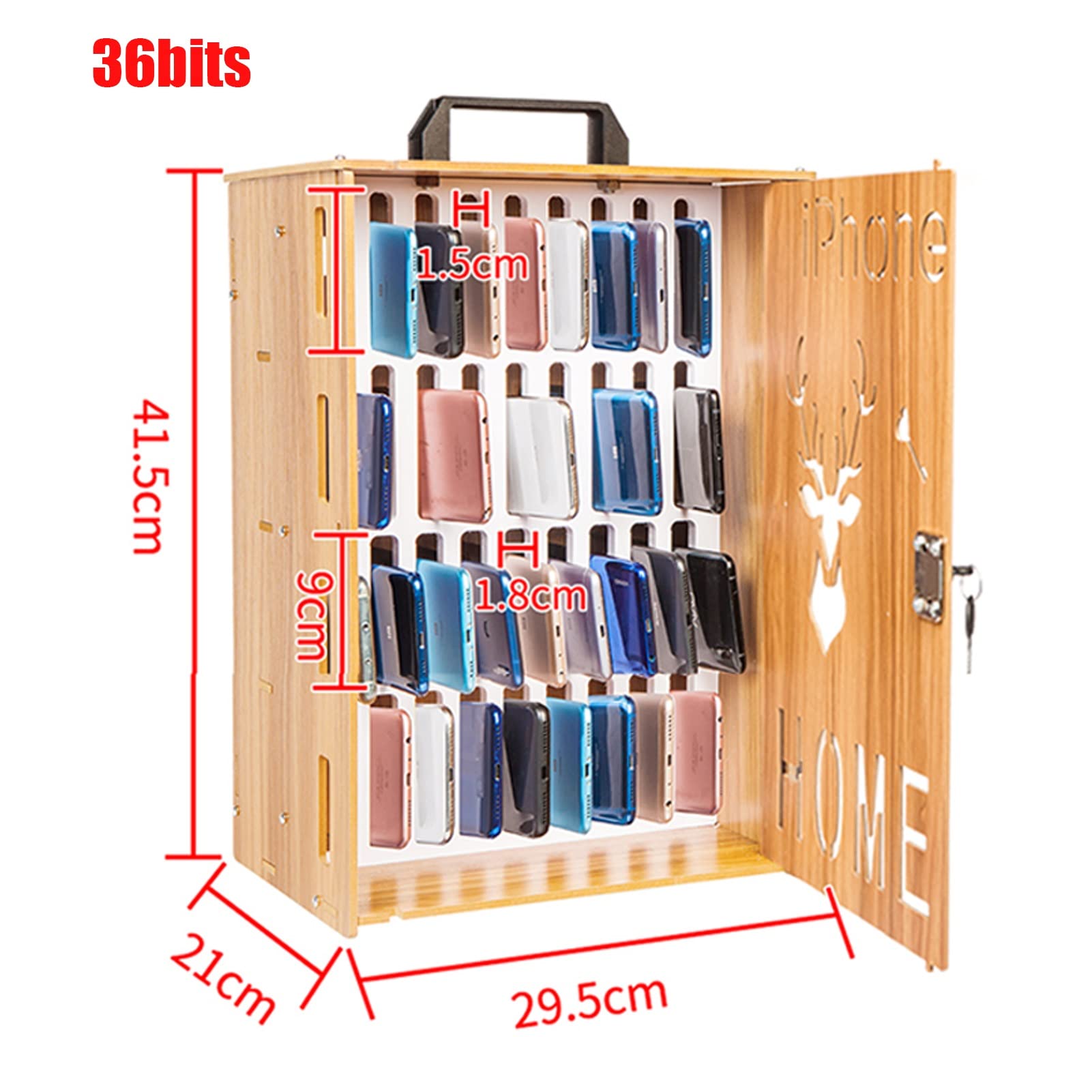 Caja De Casillero para Teléfono De 16/36 bits Gabinetes De Madera para Teléfono Móvil Aulas Escolares con Llave Gabinetes De Gestión Móvil para Poner En La Cárcel Montados En La Pared (Color : A, S