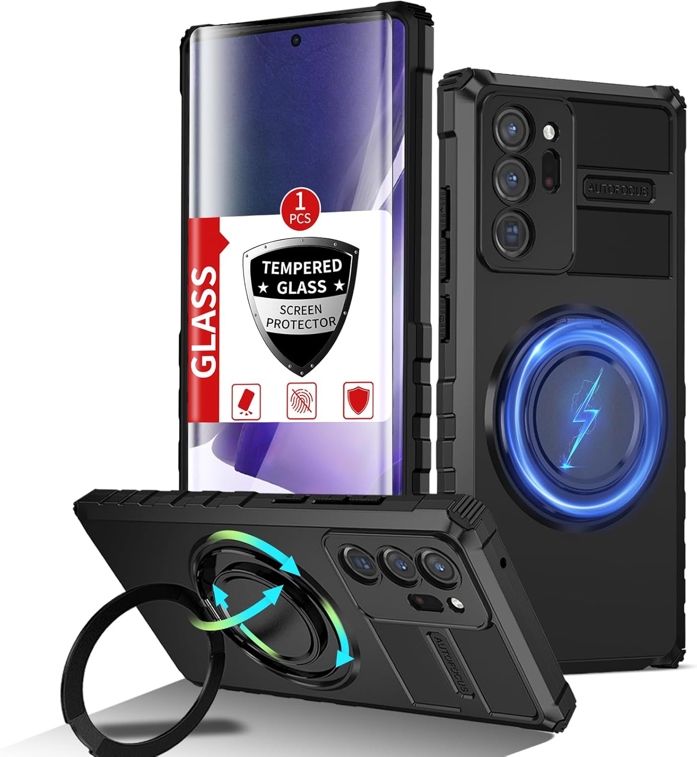 for Samsung Galaxy Note 20 Ultra Case Magnetic Compatible with MagSafe Wireless Charging,with 1 Screen Protector,Built-in Kickstand Ring Military Grade Shockproof Heavy Duty Protection Orange for Samsung Galaxy Note 20 Ultra Black