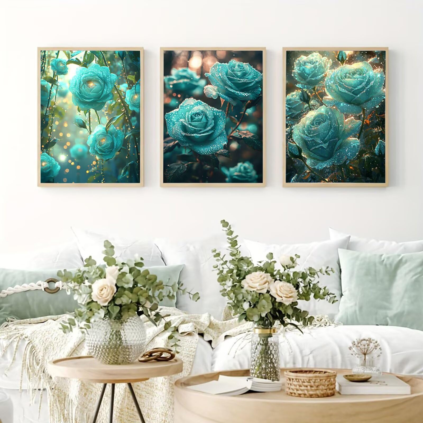 Cnyaunfi 3 Pezzi Fiore Pittura Diamante Fai-Da-Te, 5D Blu Diamond Painting Kit Completo per, Hobby Creativi Adulti, Pittura Diamante Artigianale Per La Decorazione Della Parete Di Casa 60x80cm YF-3383