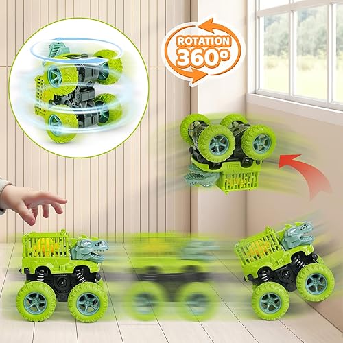 Miniatura 4 de Beestech Juguetes de dinosaurio para niños de 2, 3, 4, 5 años, empujan y tiran, impulsados por fricción de dinosaurio, camiones monstruos, vehículos