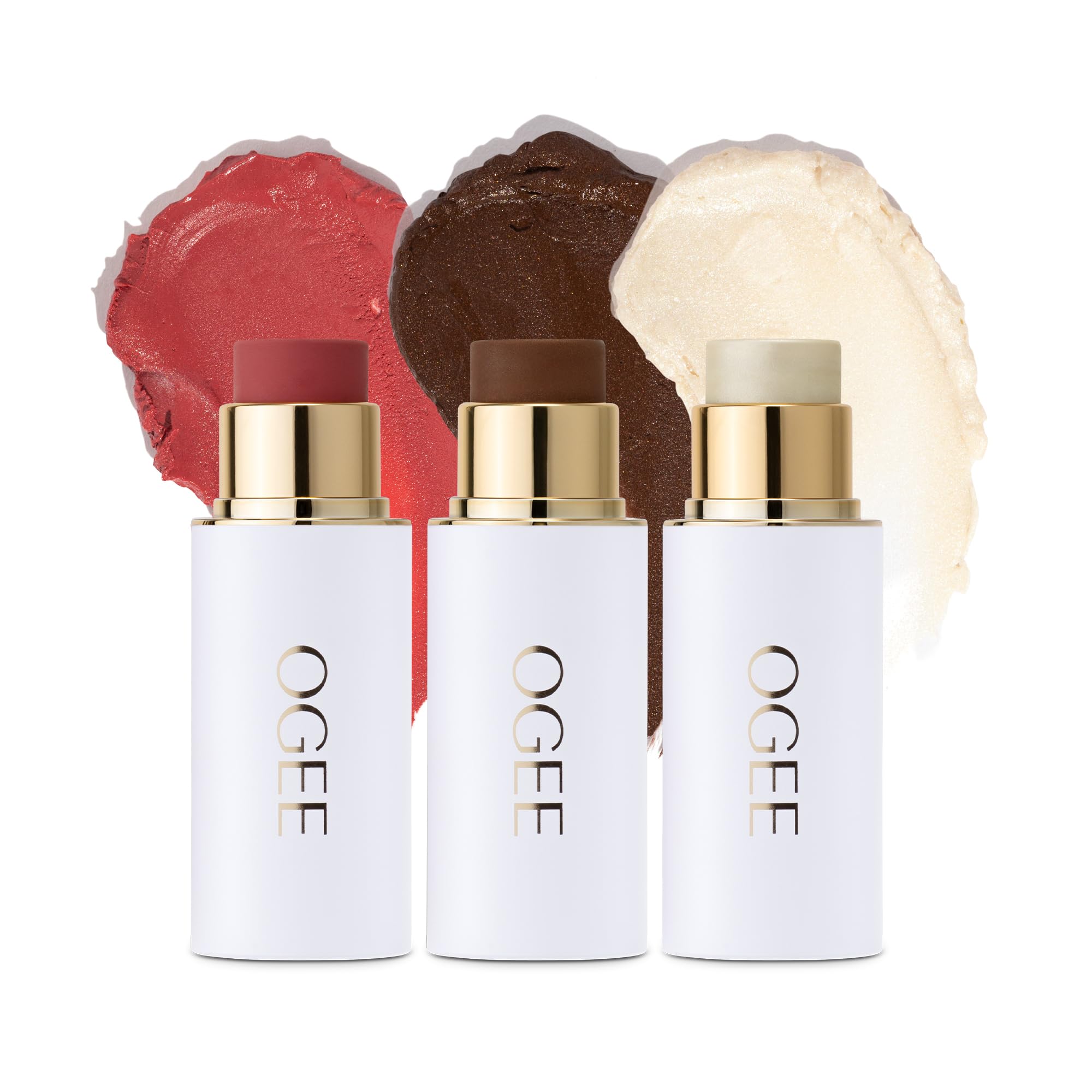Ogee Sculpted Face Stick (TRIO) Crystal Contour Collection - Certified Organic Bronzer, Blush & Highlighter
