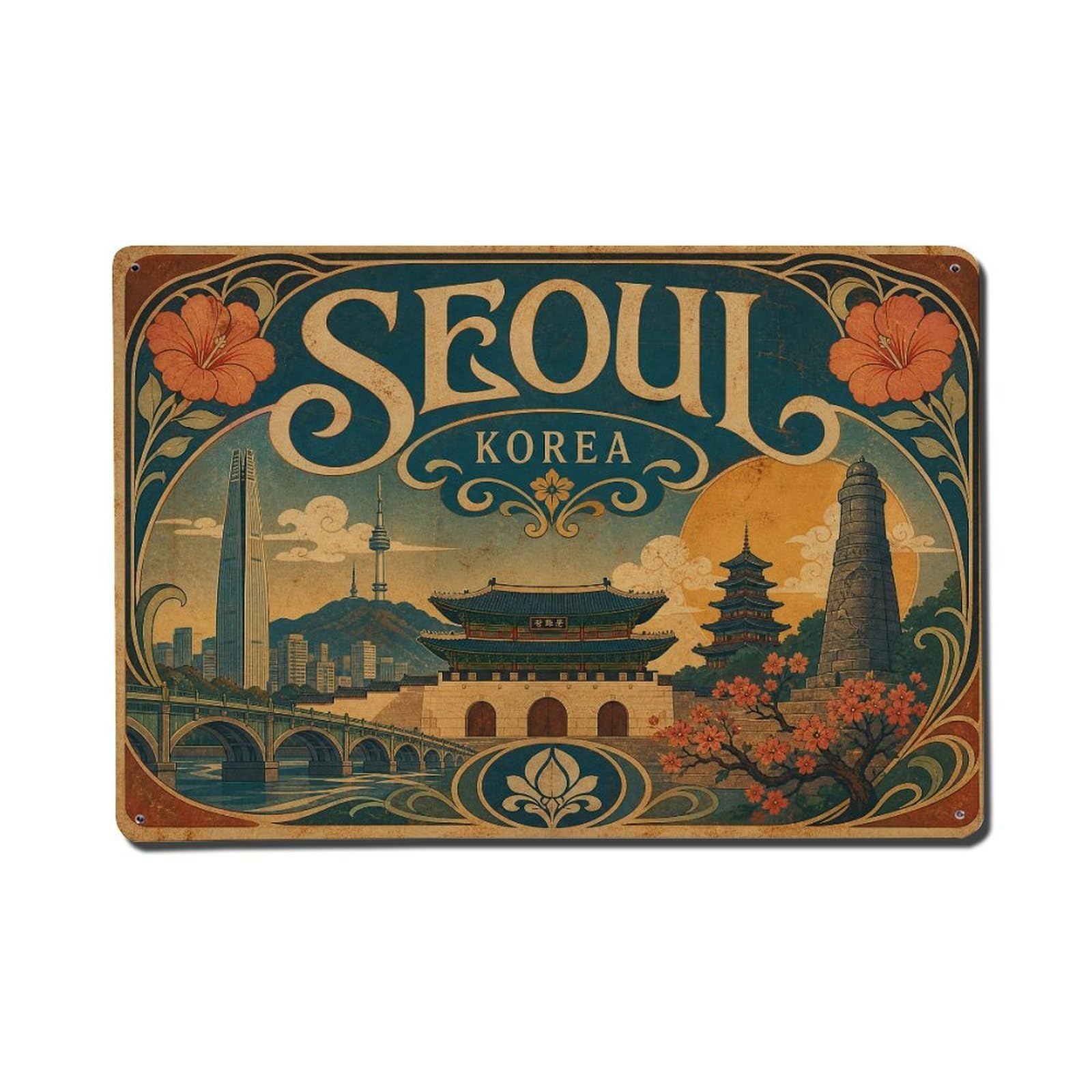 Huiyhb 8X12inch(20X30cm) Vintage Travel Seoul Korea Icon Metal Tin Sign