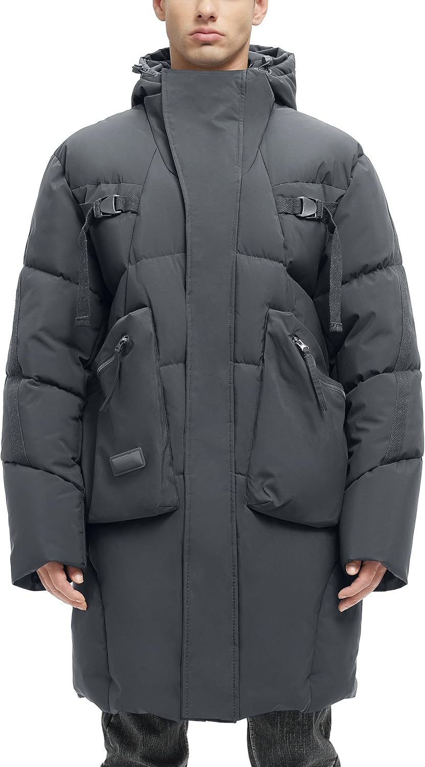 size L ,Men's Long Winter Warm Coats Winter Jackets for Men 2024 Waterproof Winter Coats for Men Heavyweight Hooded Coat Large Grey