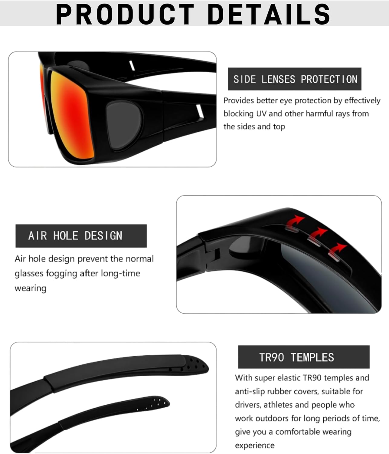 KANASTAL Fit Over Glasses for Men Women Polarized UV400 Protection Fashion Wrap Around Shades - Image 3