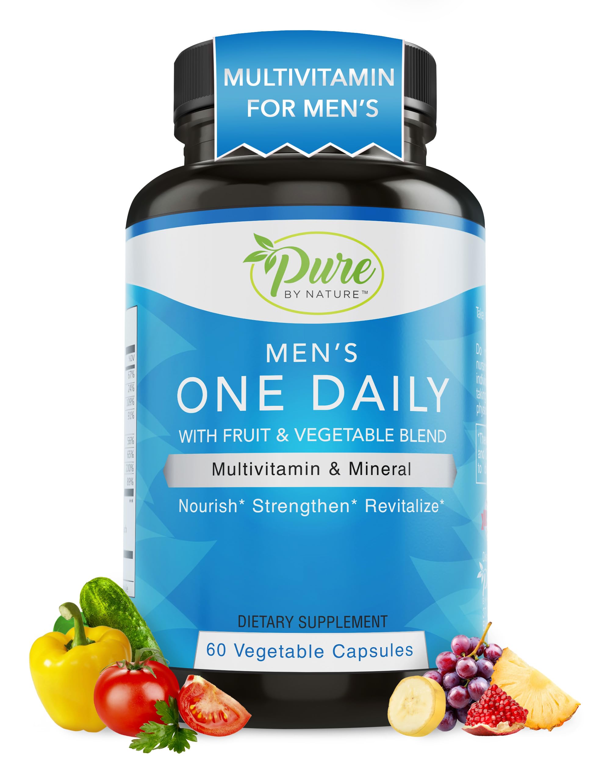 Pure By Nature One-Daily Multivitamin for Men, Immune Support Supplement with Non-GMO Ingredient, Vitamin & Minerals for Energy, 60 Veggie Capsules