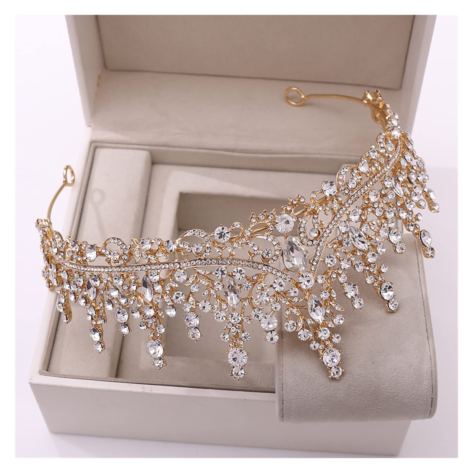 LNNSHX Barock Retro Rose Gold Pfirsich Kristall Braut Tiaras Krone Strass Festzug Prom Diadem Braut Stirnband Hochzeit Haarschmuck Tiara (Metallfarbe: Gold)