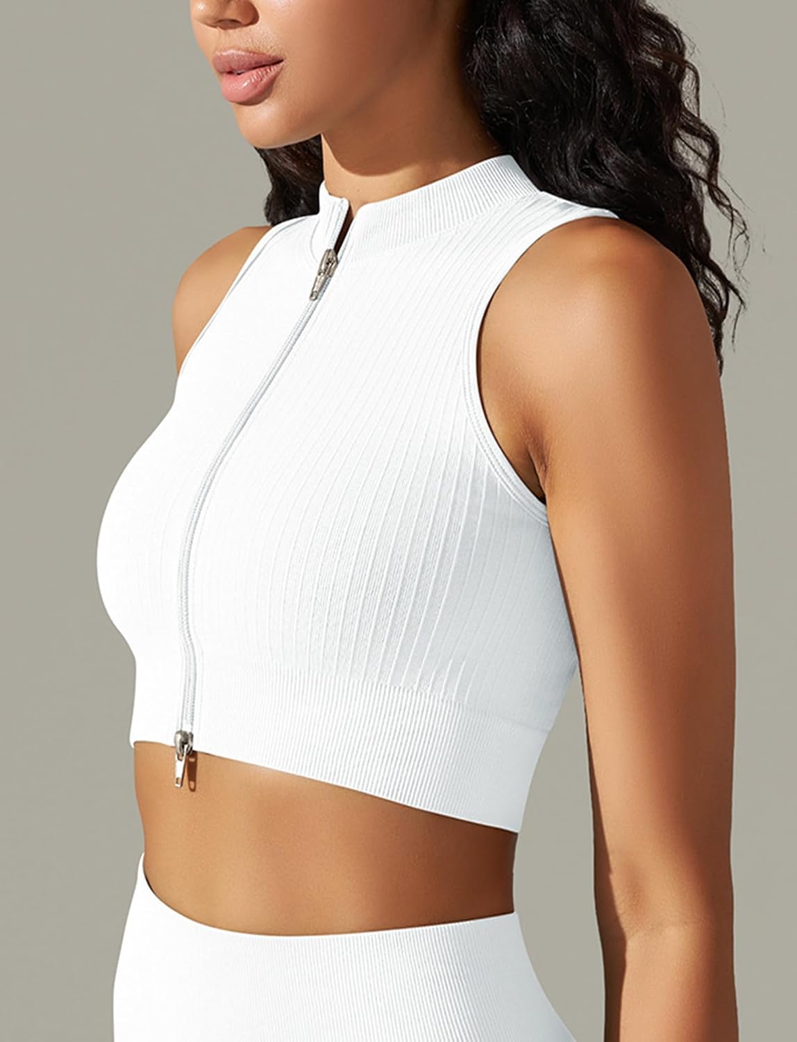 SEAUR Yoga Fitness Tank Top Women's Front Double Zipper Sleeveless Jacket Breathable Crop Top for Workout Outdoor Activities