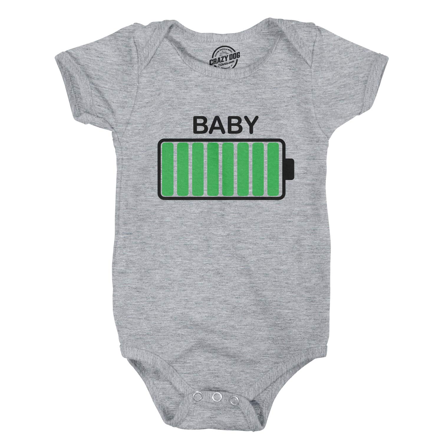 Baby Battery Fully Charged Funny Infant Creeper Bodysuit for Newborn Funny Baby Onesies Novelty Onesie - Grey 12 Months