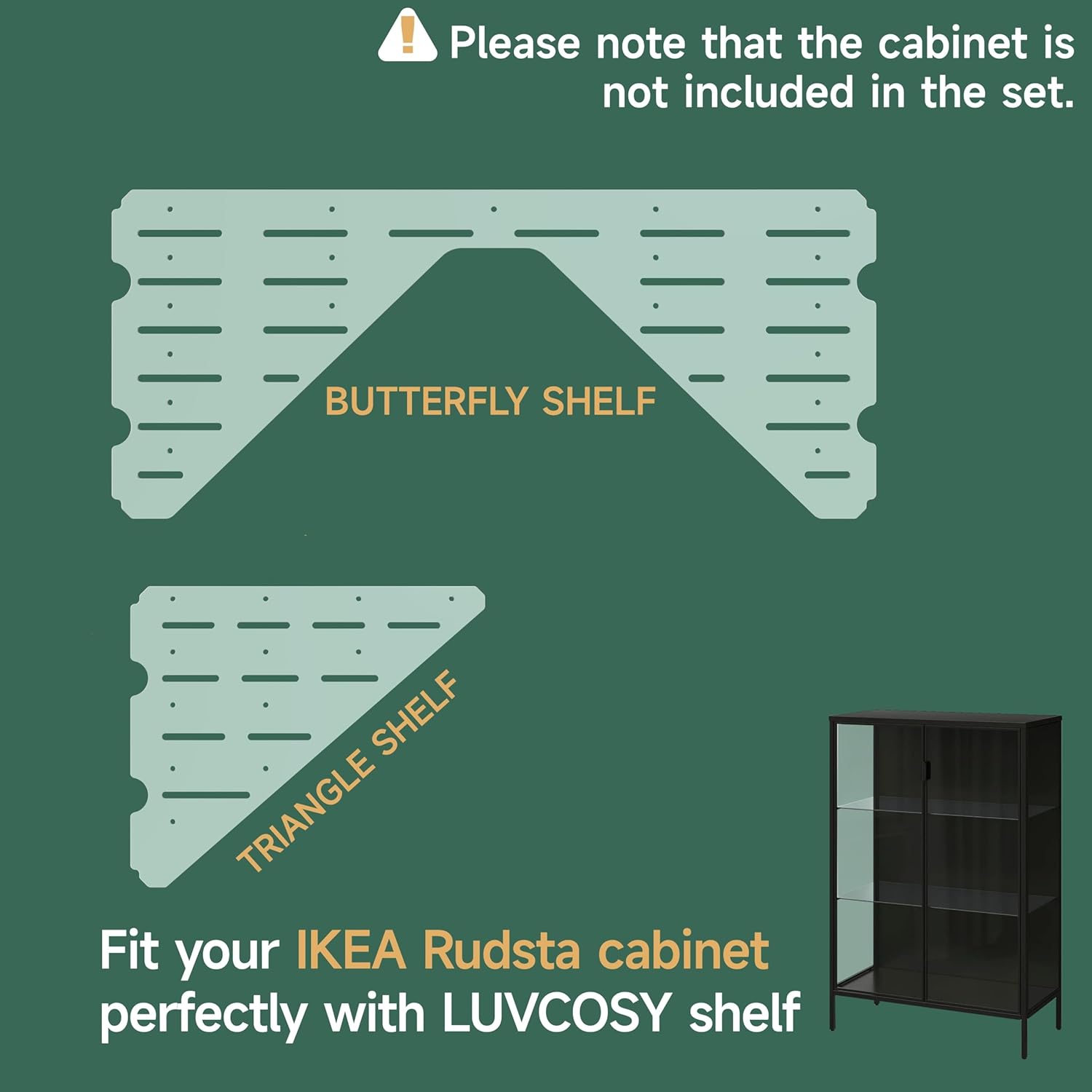 LUVCOSY Acrylic Shelf Compatible with Rudsta Wide Cabinet - 8mm Thick, Clear Acrylic Shelf Fit for Wide Rudsta Short Glass Cabinet, Greenhouse Accessories - Butterfly & Triangular, 2 Pack